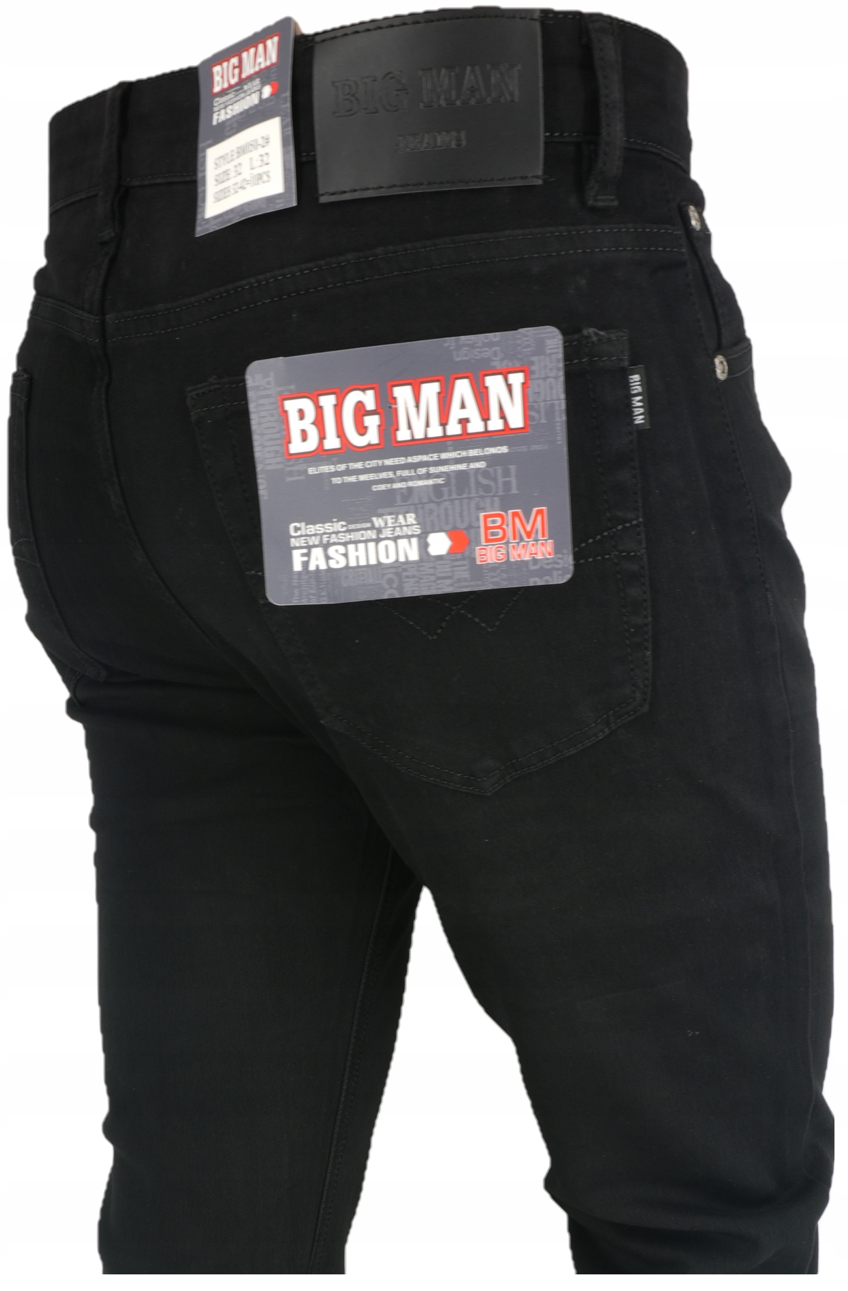 Spodnie Męskie Czarne BM050 Prosta Szeroka Nogawka Klasyczny Krój L32 W40