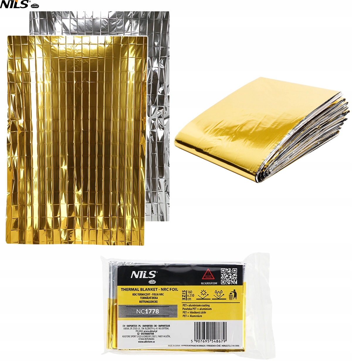 KOC TERMICZNY RATUNKOWY FOLIA ŻYCIA NRC 210X160 cm NILS SREBRNO ZŁOTA Wyrób medyczny nie