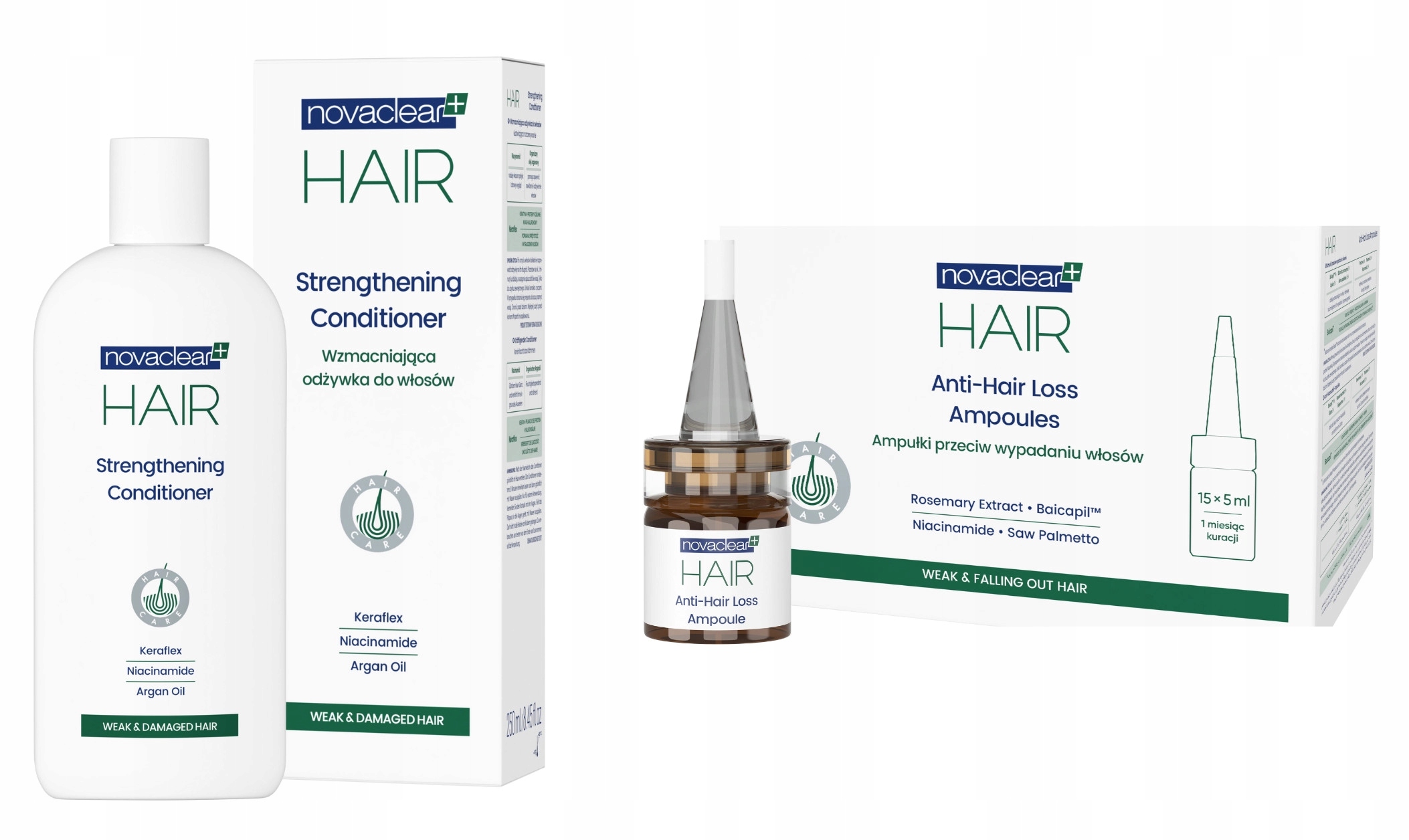 Novaclear Hair Odżywka 250ml Ampułki Przeciw Wypadaniu Włosów 15x5ml