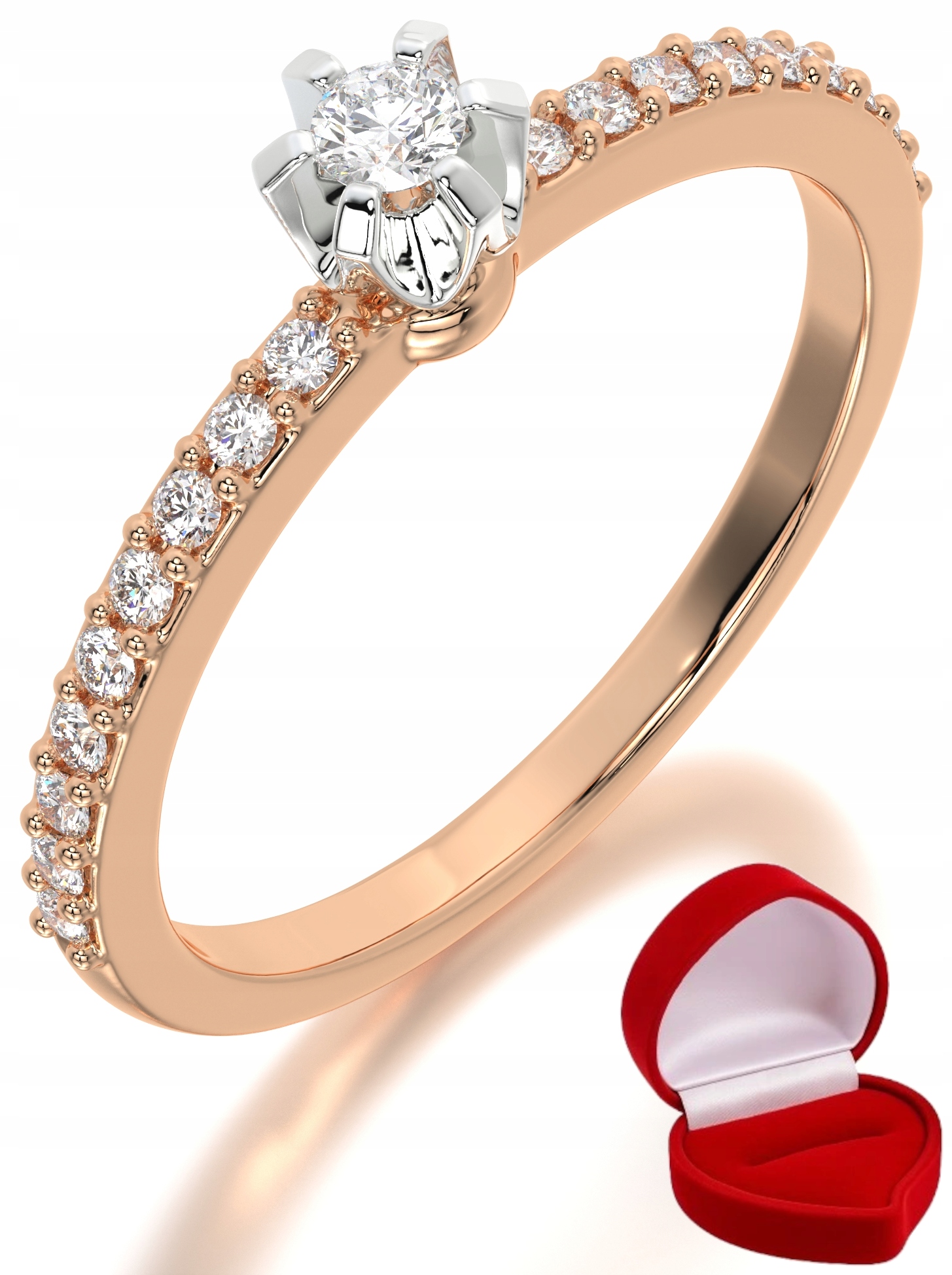 Zlatý Prstýnek 585 14k Brylant 0,06 ct Růžové Zlato R28