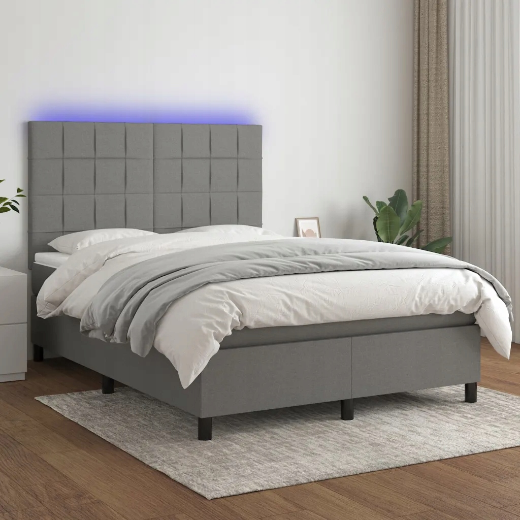 Box spring postel s matrací a Led tmavě šedá 140x200 cm textil Šedá 3134878