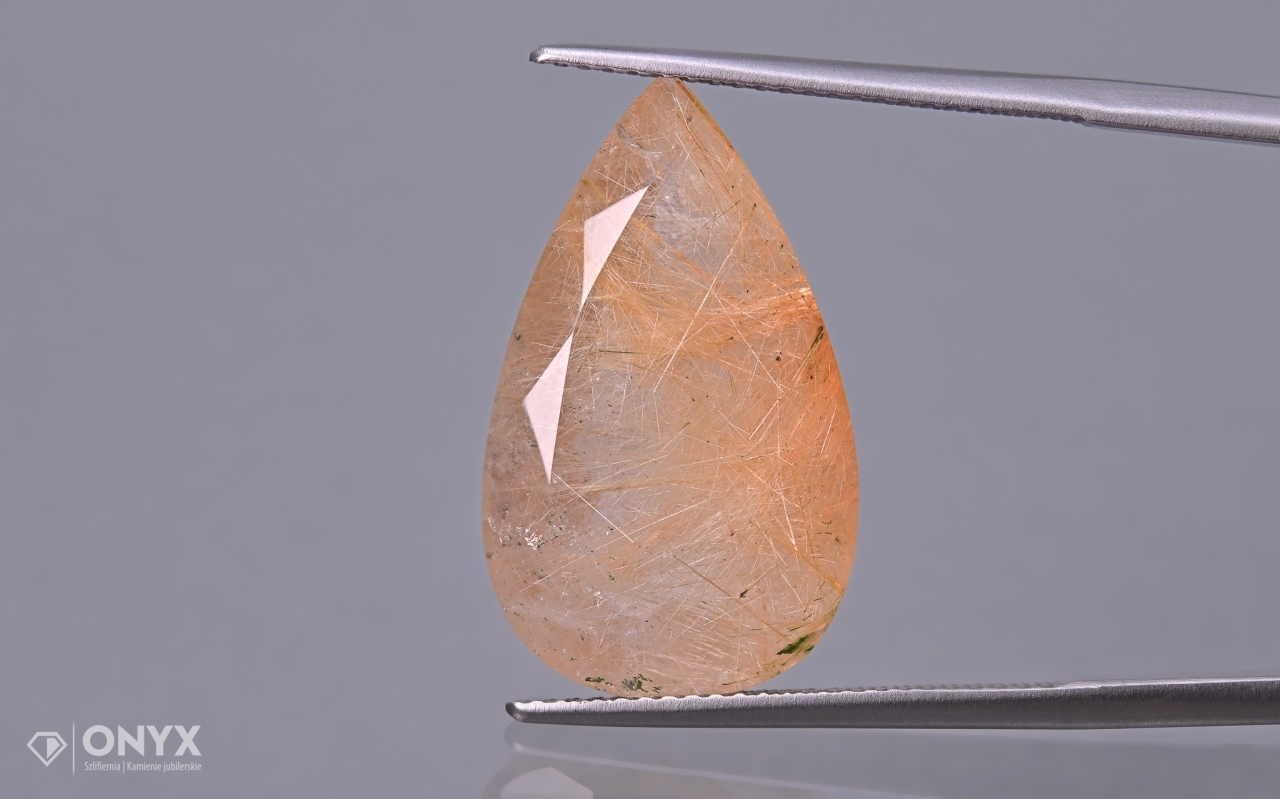 Křemen s rutilem fazetovaná slza 22,5x13,5 mm