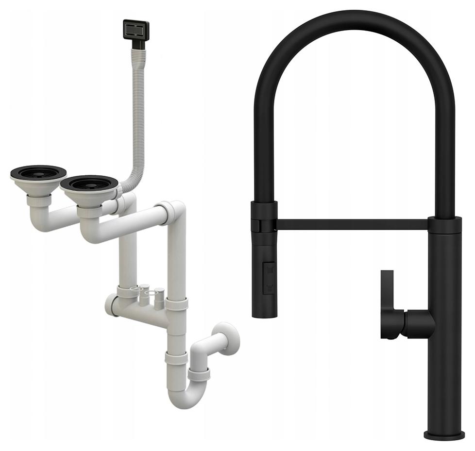 Černá Baterie Obdélníkový Manuální Sifon 2 Komory