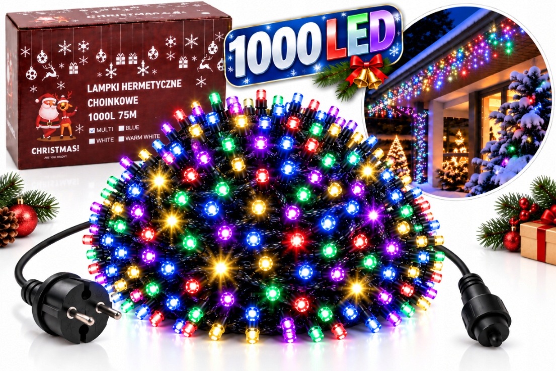 Vánoční Lampy 1000 Led 60,5 M Barevné Vícebarevné Venkovní Blesk