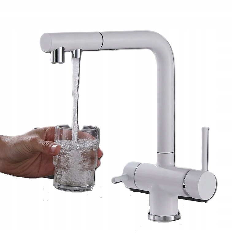 Trojcestná batéria do filtra Biela oceľová výsuvná Ww výtoková