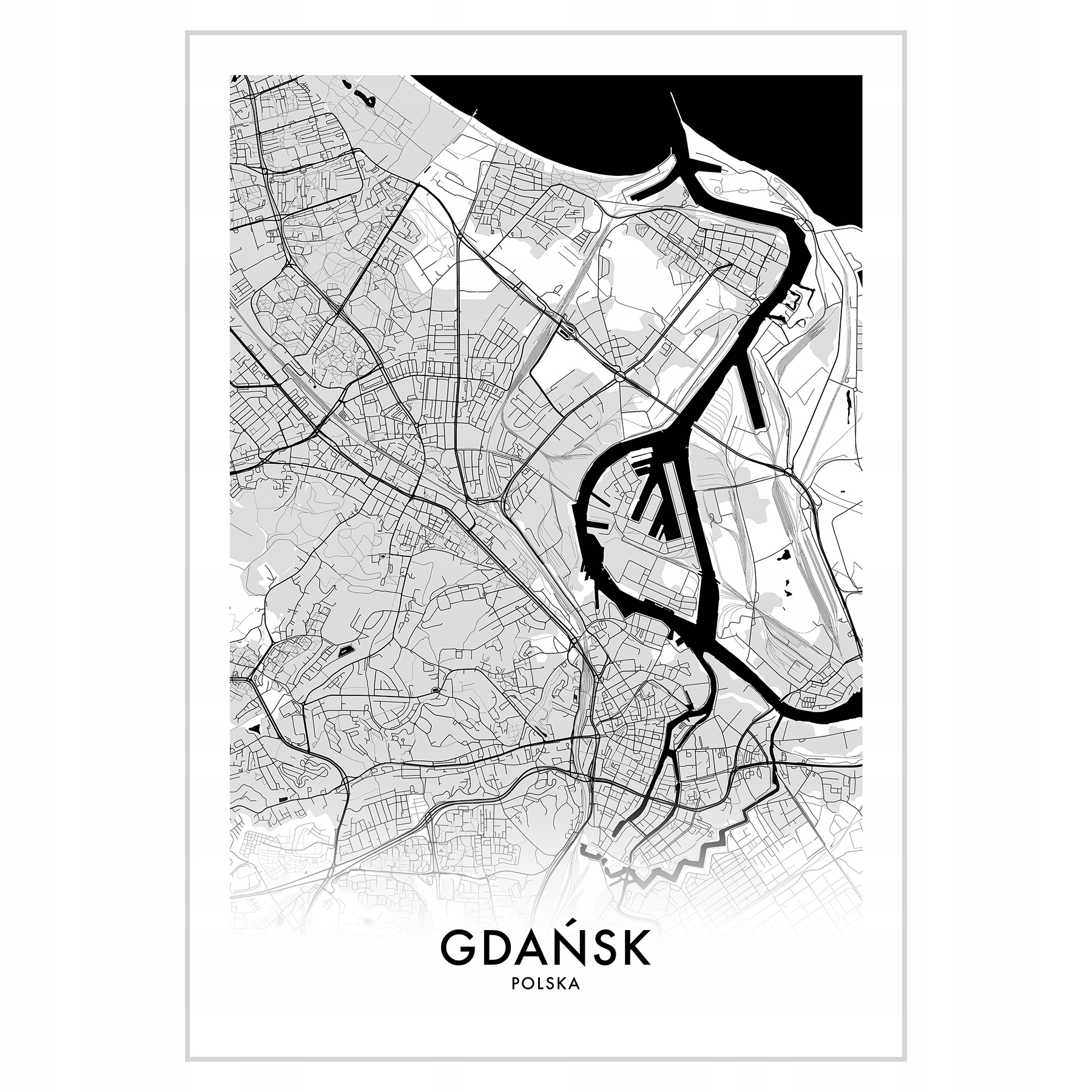 

Plakat 21x30 Mapa Gdańsk Kolor czarno-biały