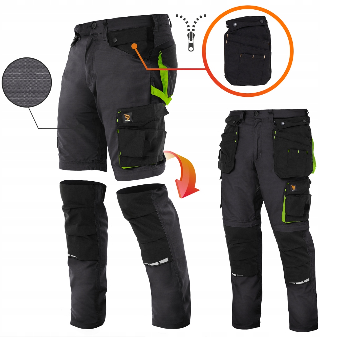 Procera Spodnie robocze monterskie bojówki 2w1 Krótkie spodenki odpinane 56