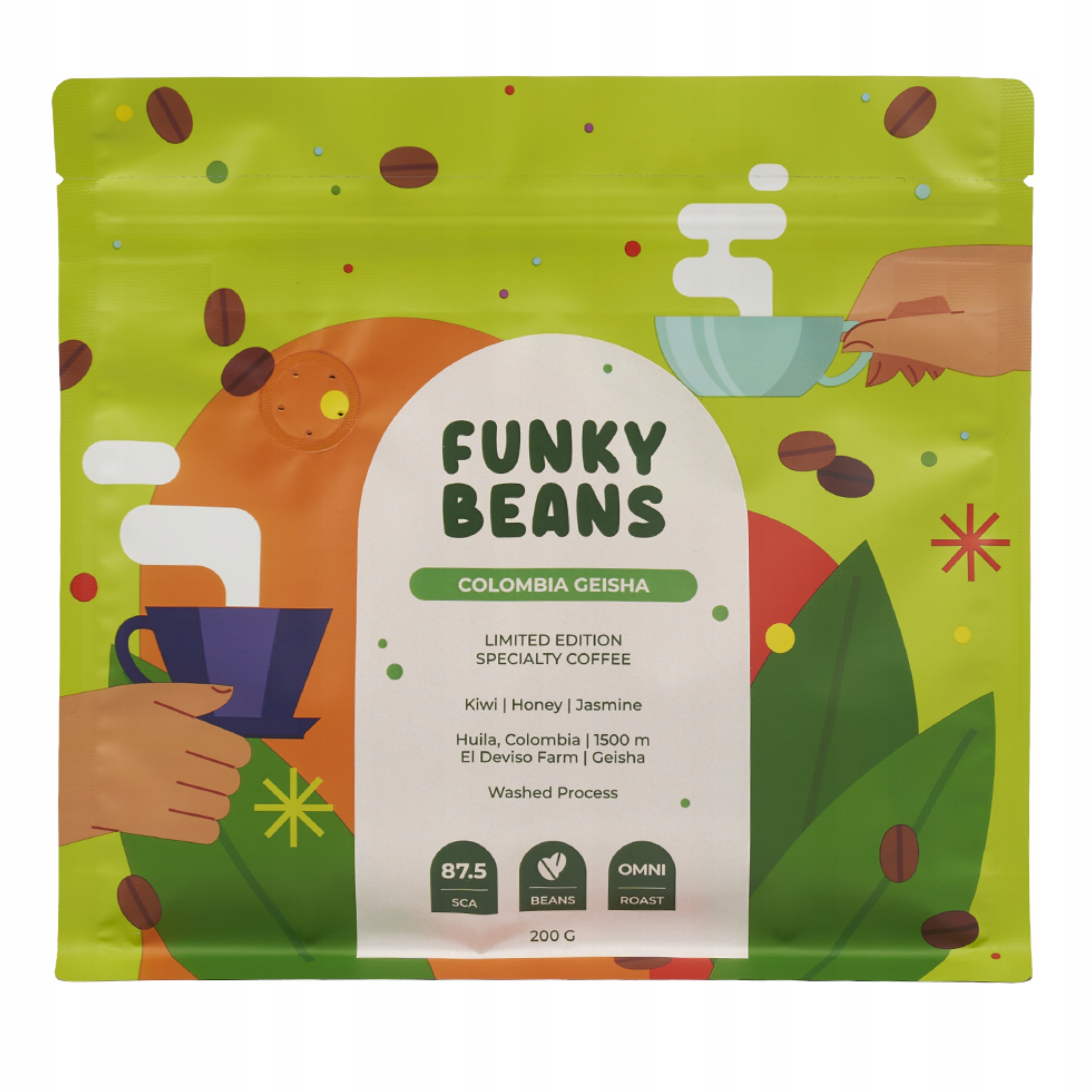 Levně Káva zrnková specialty Funky Beans Colombia Geisha 100% arabica 200 g