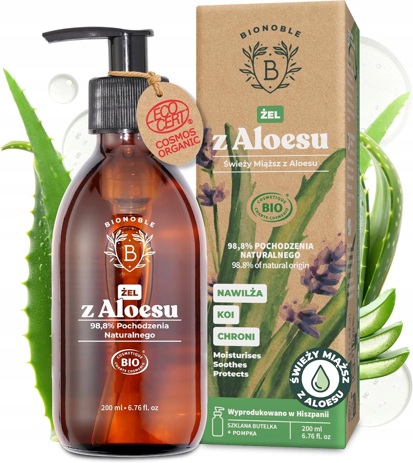Bionoble Aloe 97% Gel Organická dužina 200 Ml Obličej Tělo Vlasy