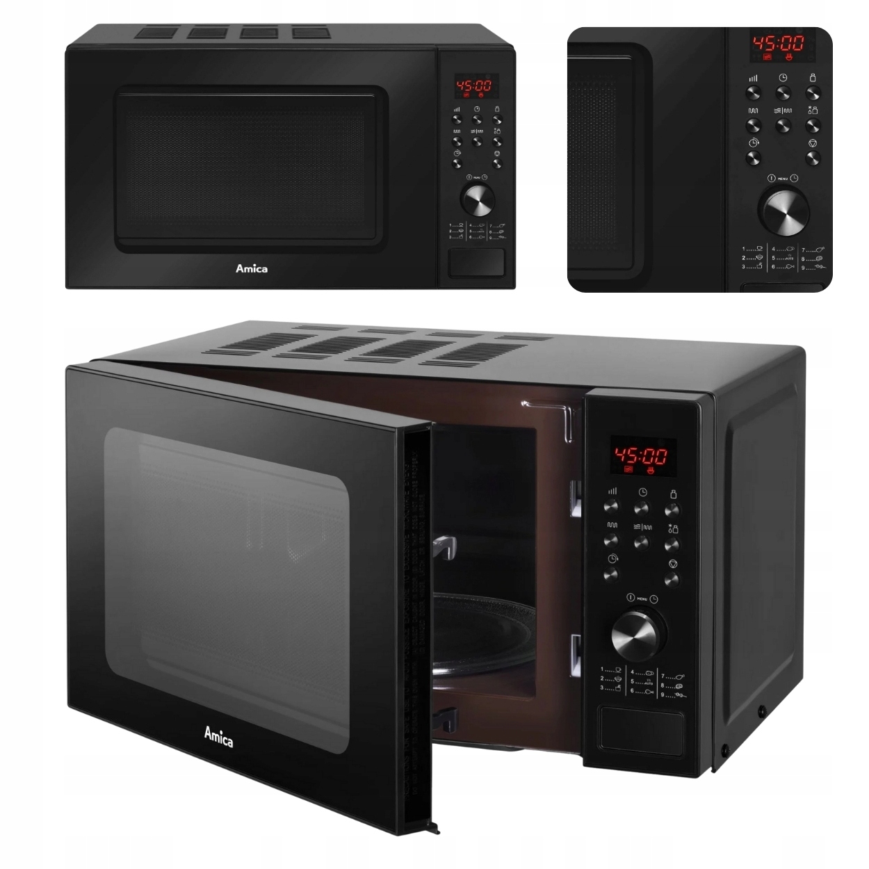 Volně stojící mikrovlnná trouba Amica AMGF20E1GB černá 700W 20L Grill