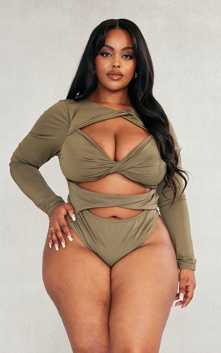 PrettyLittleThing BODY KHAKI WYCIĘCIA DŁUGI RĘKAW R.6XL K203113 Marka Prettylittlething