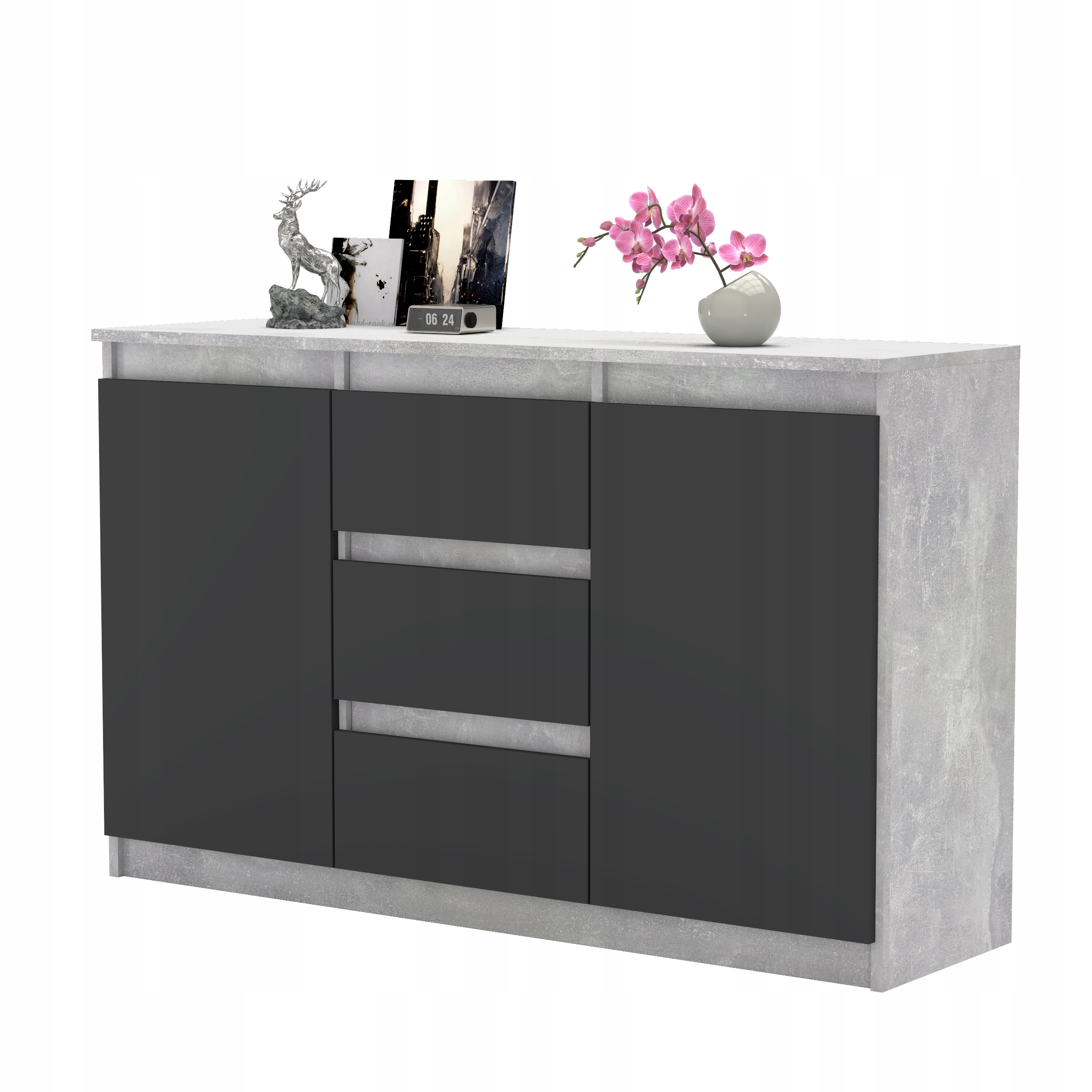 Komoda AGA 120CM BIAŁA/ANTRACYT Pojemna Szafka 3 Szuflady MIX KOLORÓW Głębokość mebla 35 cm