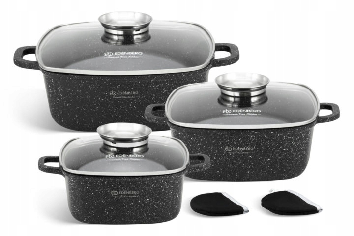 Sada hrnců s mramorovou povrchovou úpravou, 6 dílů na indukci, plyn