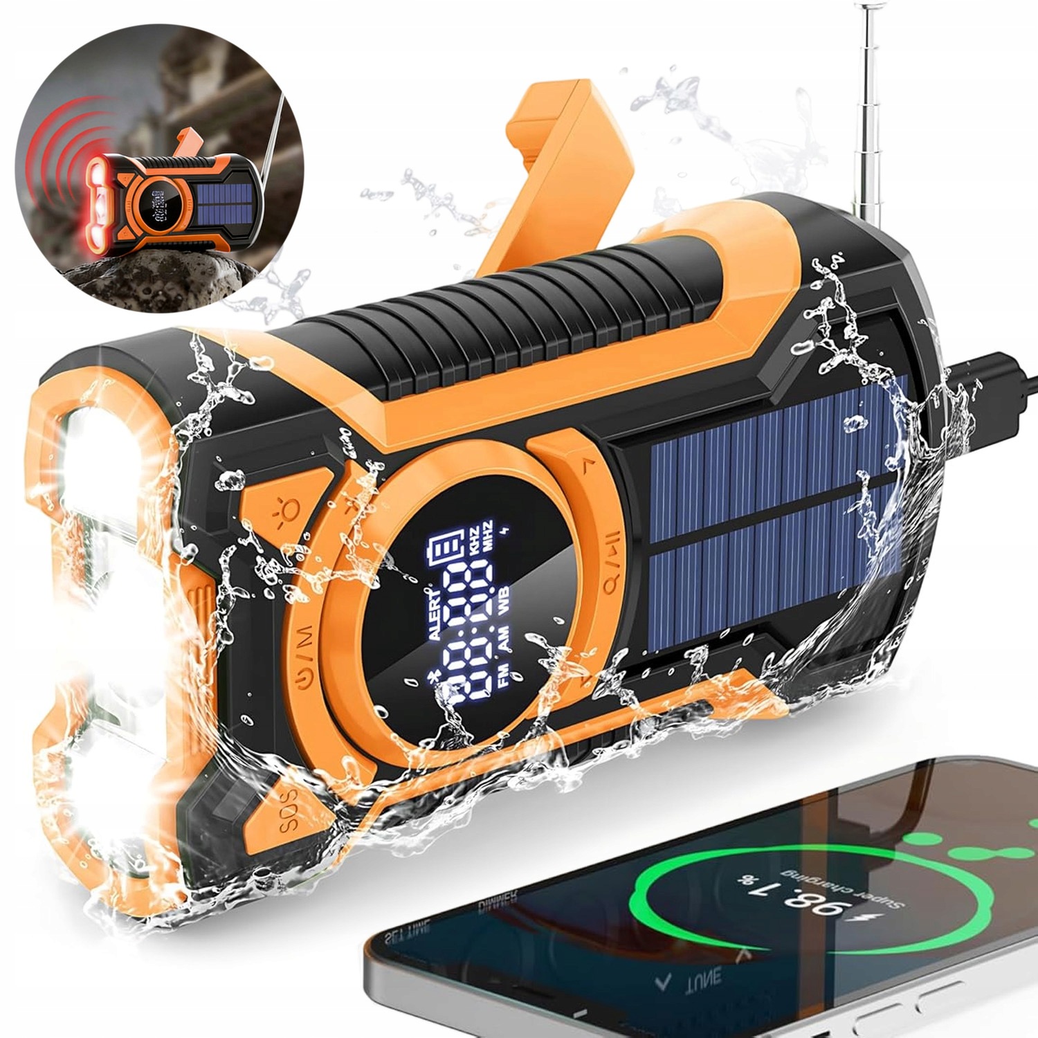 Nouzové Rádio Na Solární Kliku Dynamo Svítilna Omáčka Powerbanka 5000 Mah