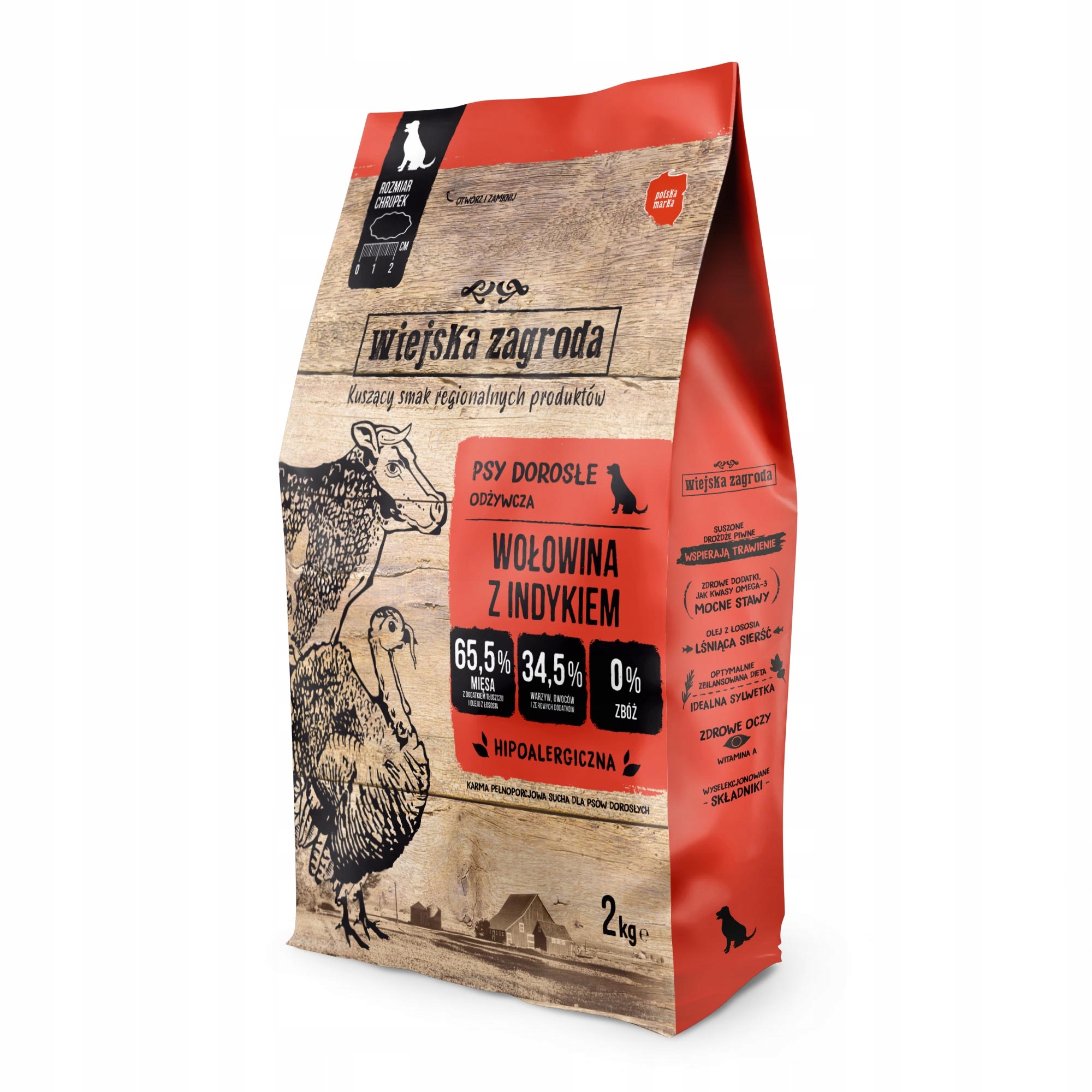 Levně Wiejska Zagroda suché krmivo pro psy hovězí maso s krůtím masem velkých plemen L 2 kg