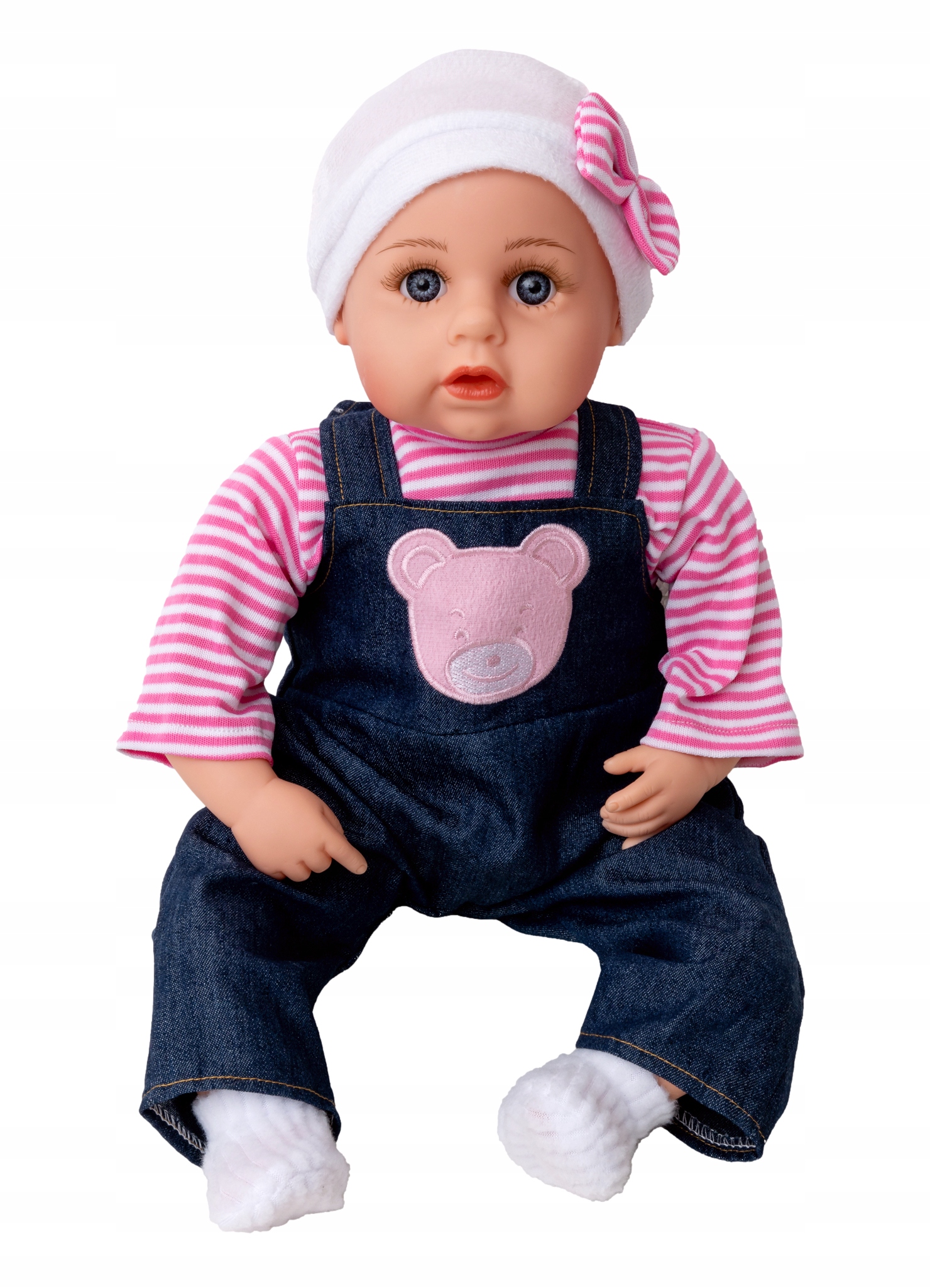 Duża Lalka bobas interaktywna MÓWI ŚPIEWA PL + SMOCZEK + PAMPERSY + BUTELKI Materiał plastik tkanina