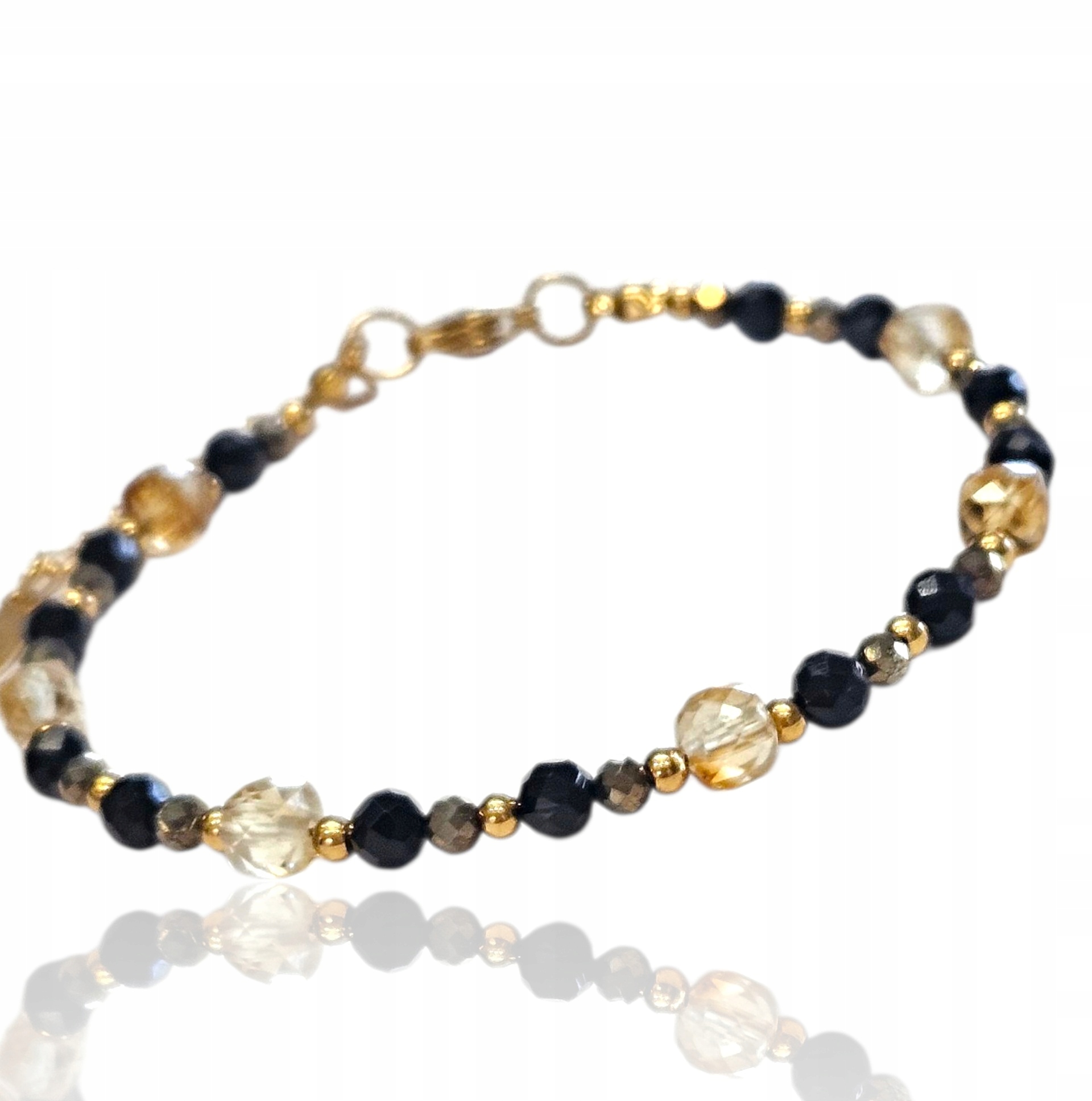 Bransoletka Szczęścia Czarny Turmalin Piryt Cytryn Dostatek Ochrona Sukces