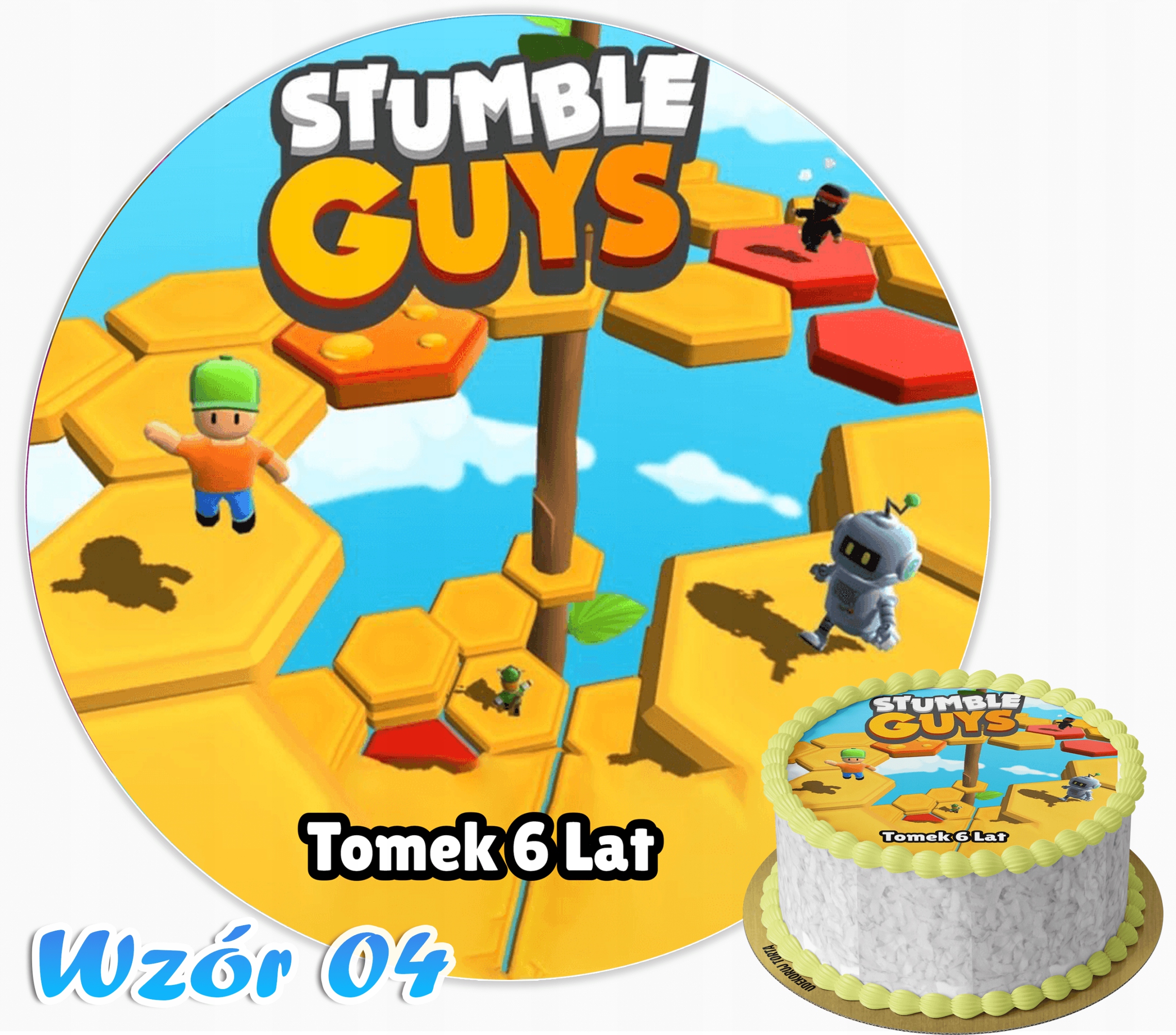 Opłatek na tort STUMBLE GUYS Z IMIENIEM I WIEKIEM Rodzaj ozdoby waflowe