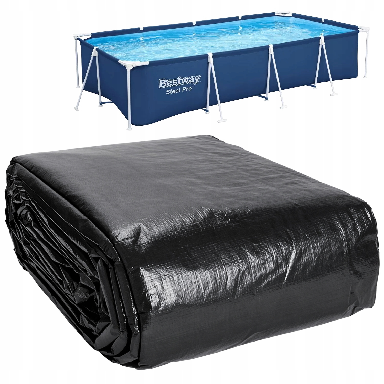 Plachta pokrývá podložku a kryt na bazén Bestway Steel Pro 450x220x84