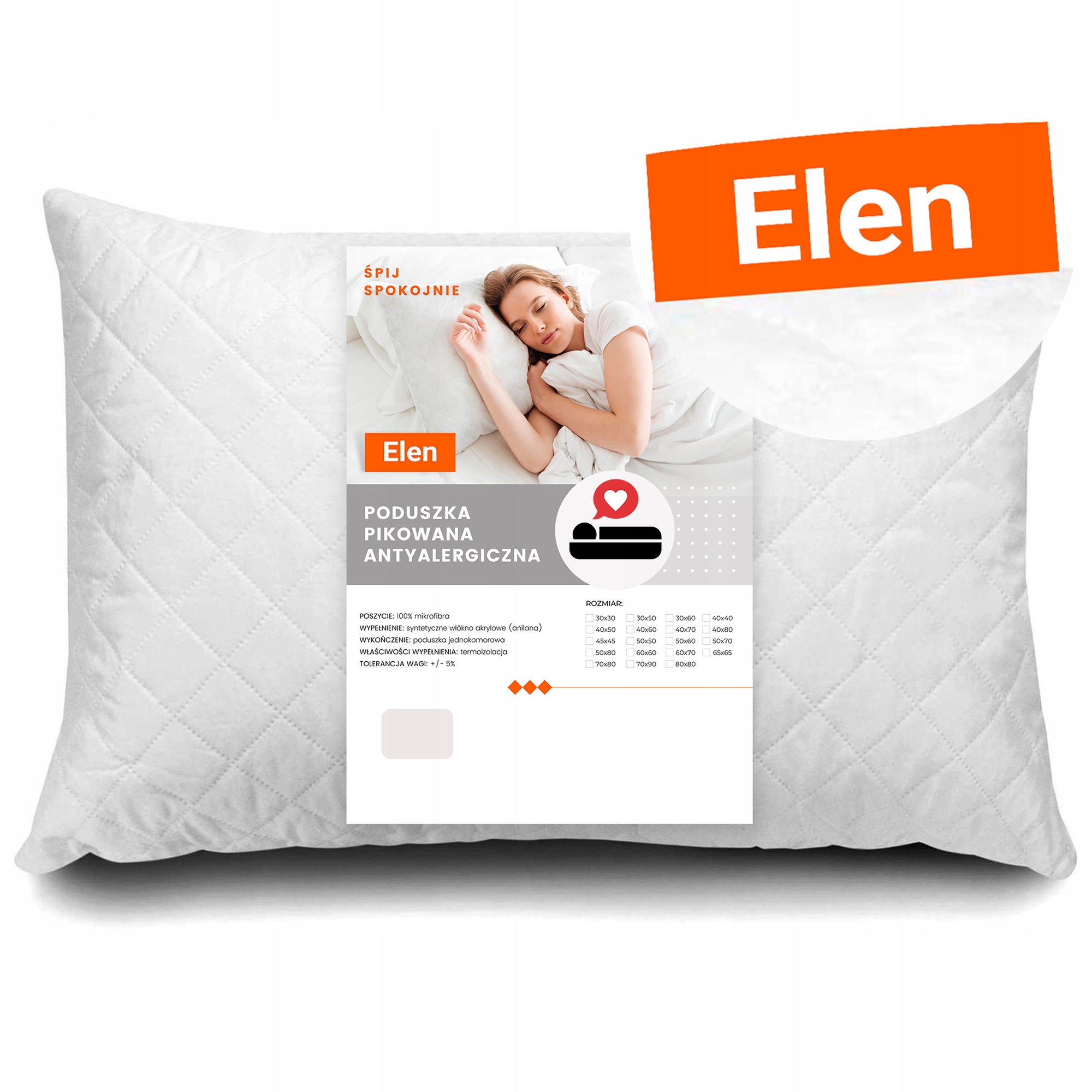 Poduszka antyalergiczna 70x90 cm Produkt Polski