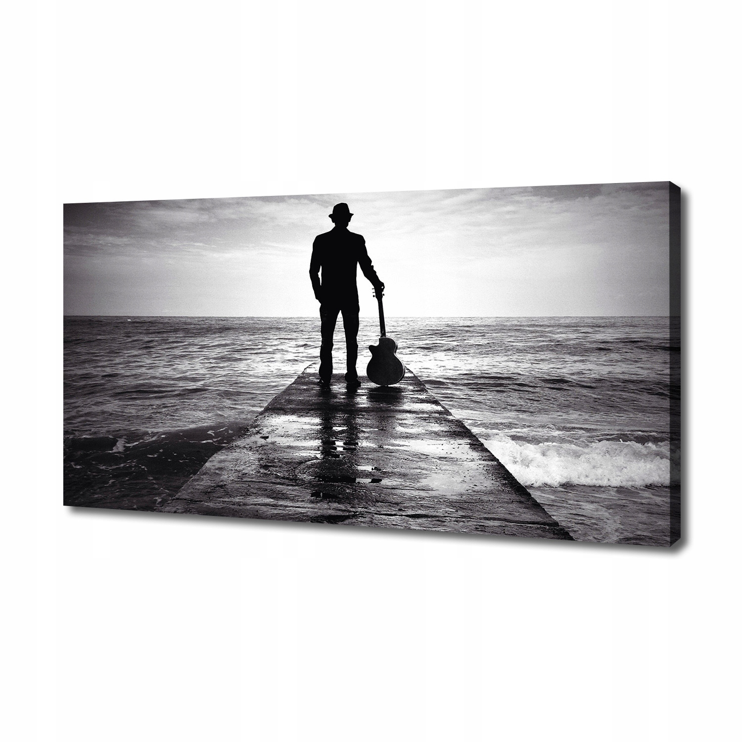 

Foto obraz na płótnie Gitarzysta na molo 140x70 cm