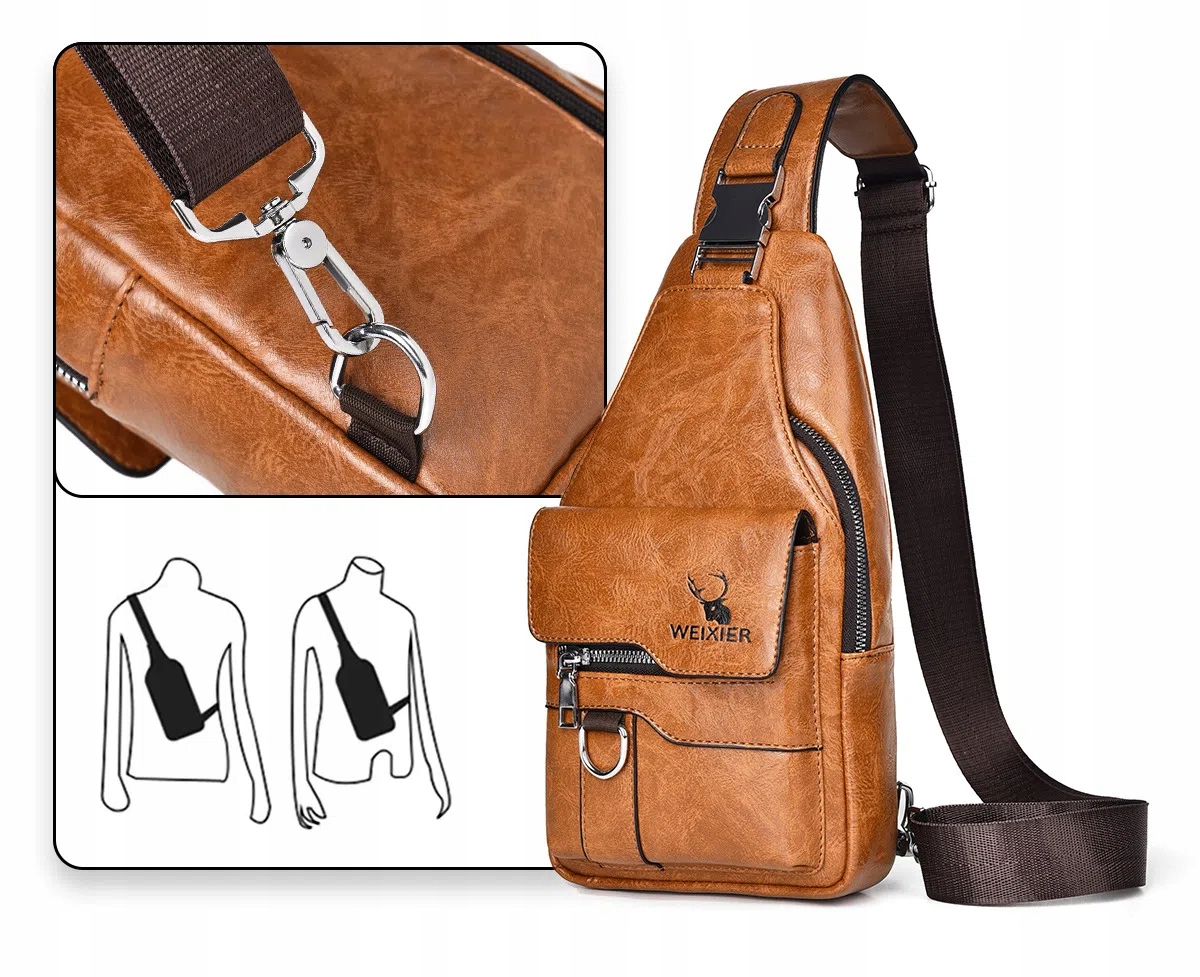 SKÓRZANY TORBA NA RAMIĘ MĘSKA NERKA PLECAK CROSSBODY BRĄZOWY Marka bez marki