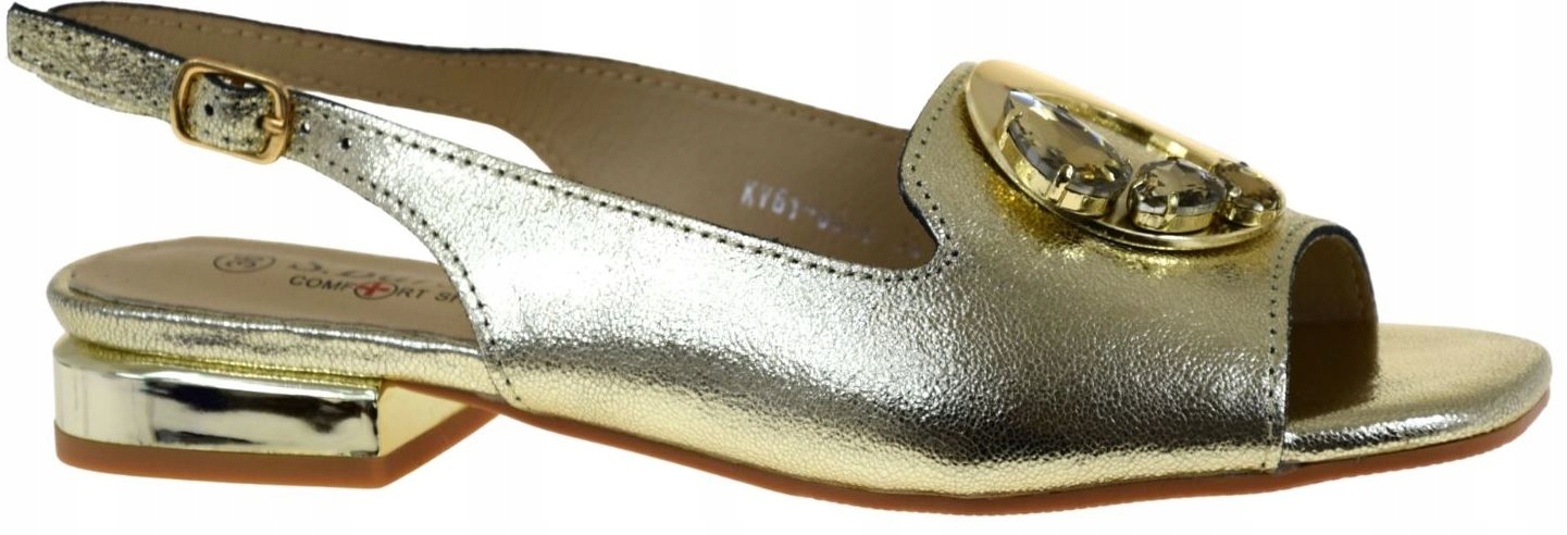 Zlaté dámské kožené pohodlné sandály na elegantní léto Barski KV61-6026 R37