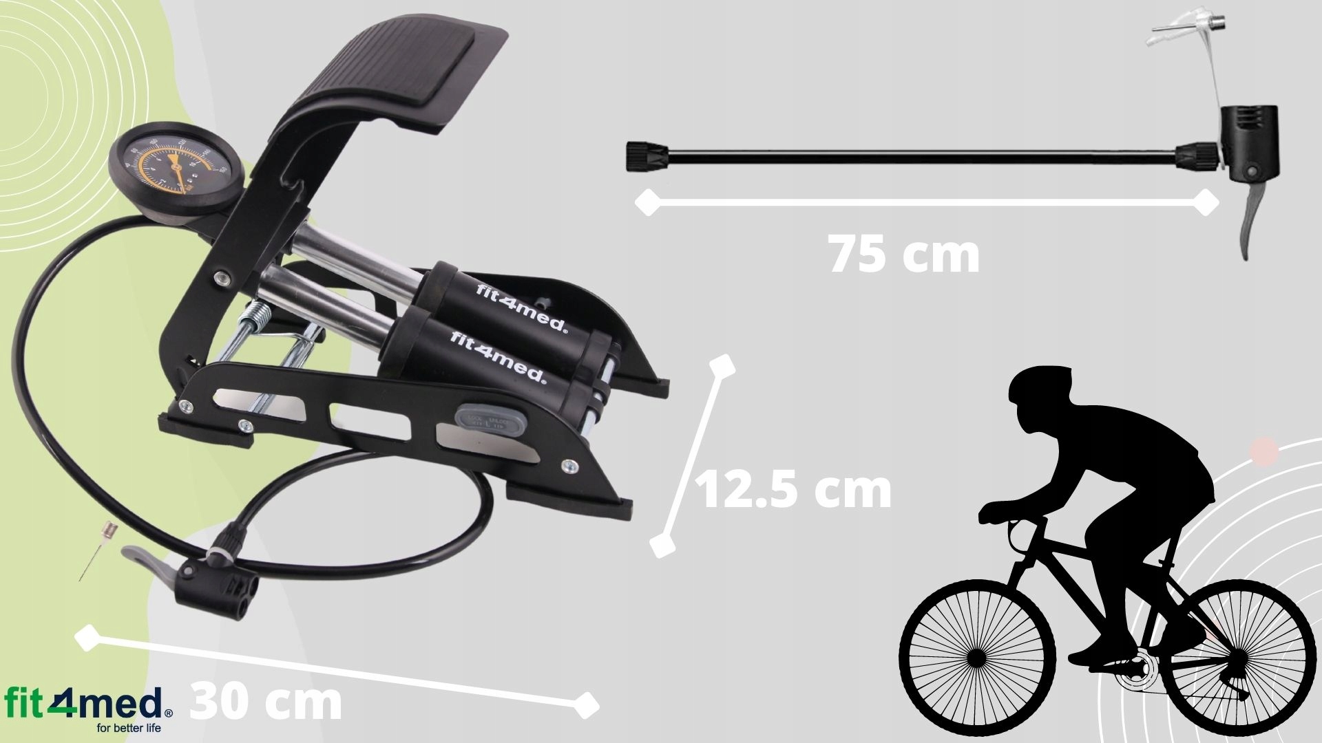POMPKA NOŻNA DWUTŁOKOWA SAMOCHODOWA ROWEROWA MOCNA Z MANOMETREM 11BAR SOLID Ciśnienie maksymalne 11 bar