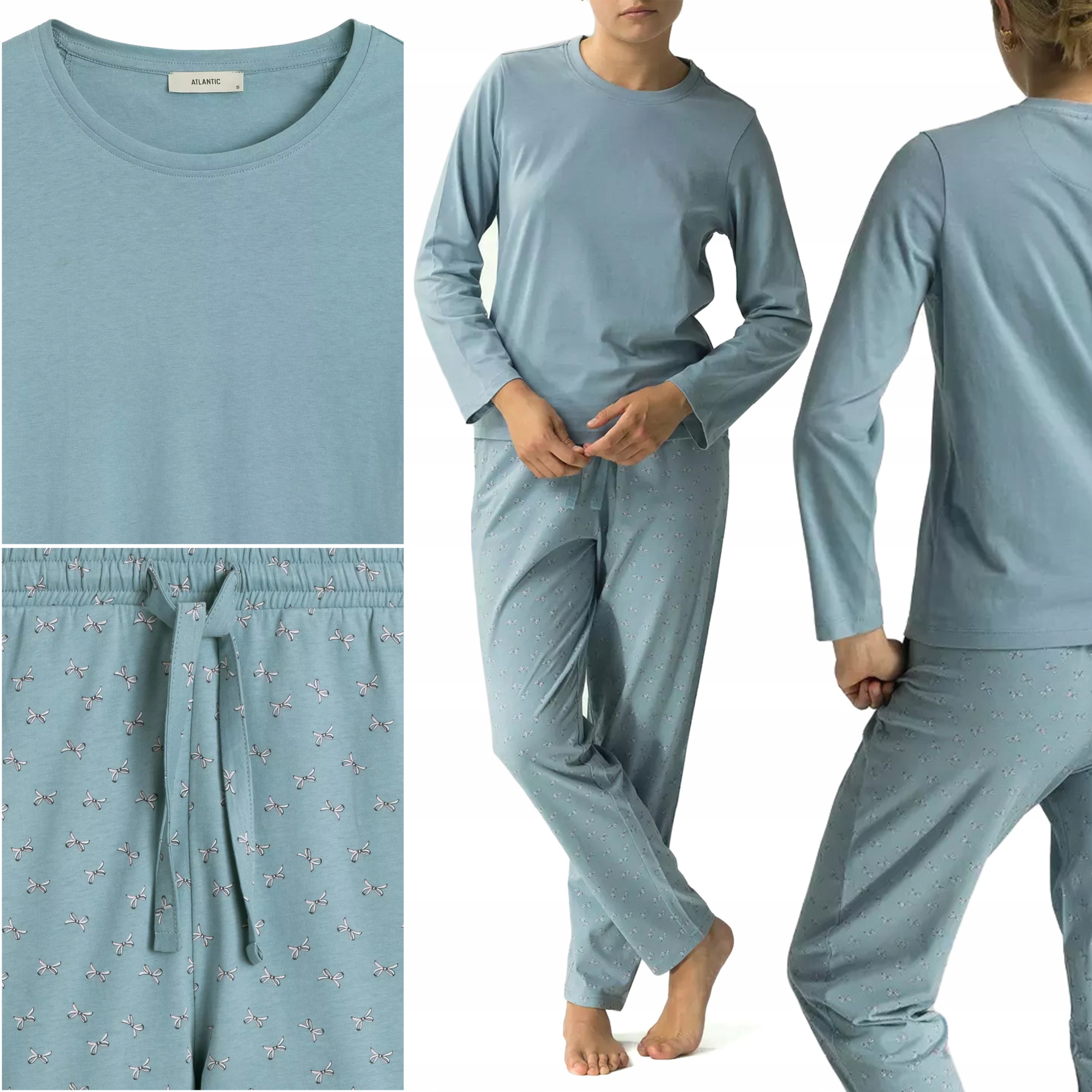 Dámské Pyžamo Atlantic NLP-483 hladké s dlouhým rukávem 100% Bavlna L