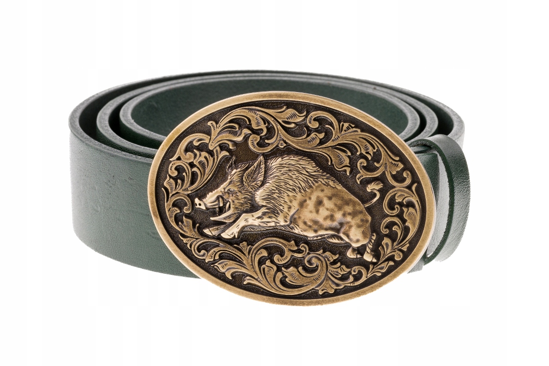 Kožený opasek Bór Hunter Forest Wild Boar Gold-90