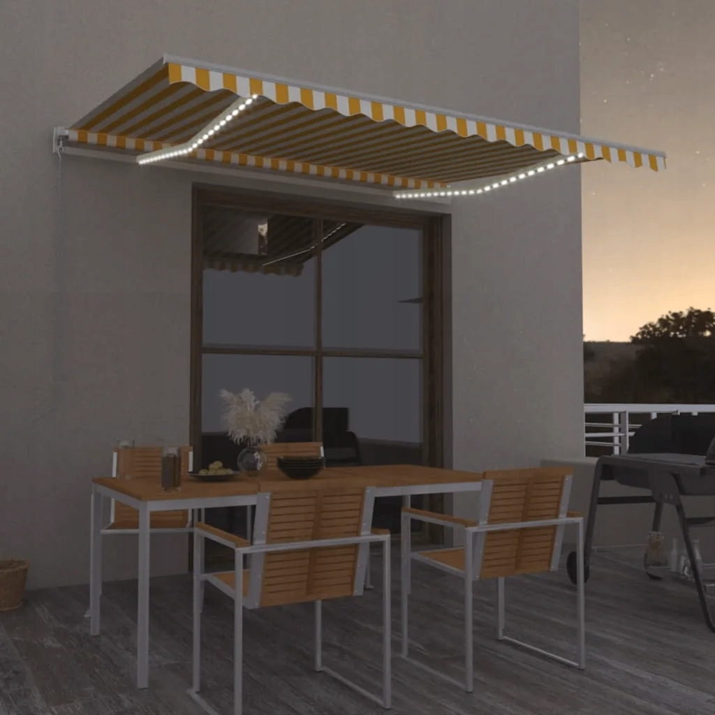 Ručně zatahovací markýza s Led světlem 400 x 300 cm žlutobílá Žlutá 3068903