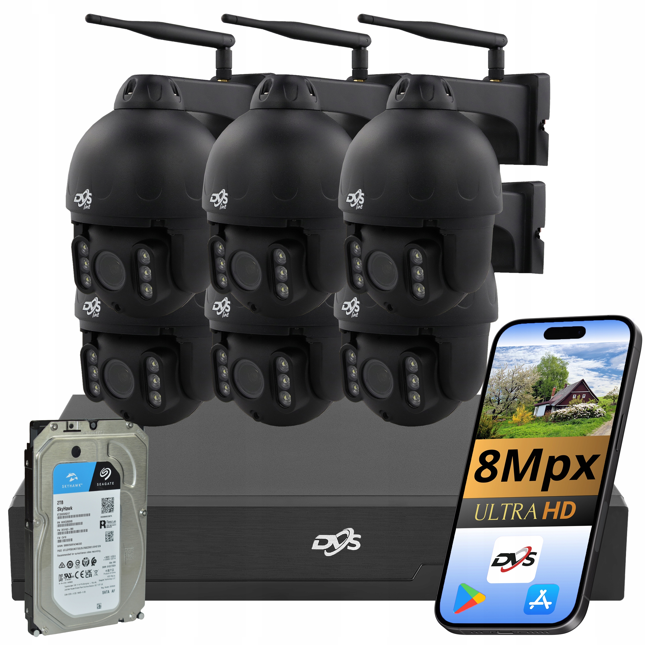 Bezdrátová Sada Pro Monitorování Domácnosti 6 Otočných Wifi Kamer 8Mpx 2TB