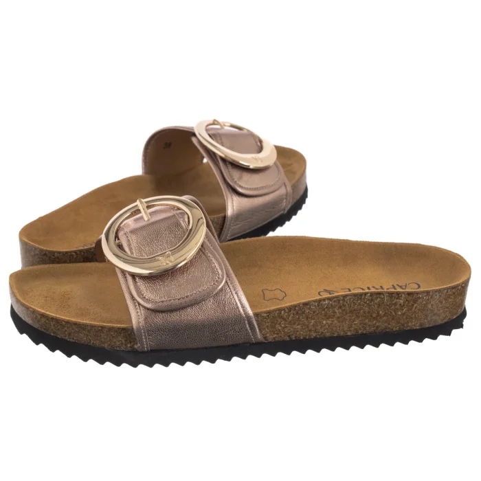 Boty Nazouváky kožené Caprice Zlaté 9-27401-44 Taupe Metallic