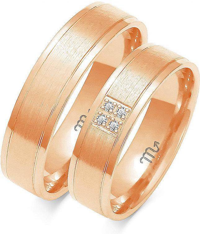 Zlatý snubní prsten s gravírováním z roku 585, 17 18 19, originální růžové zlato