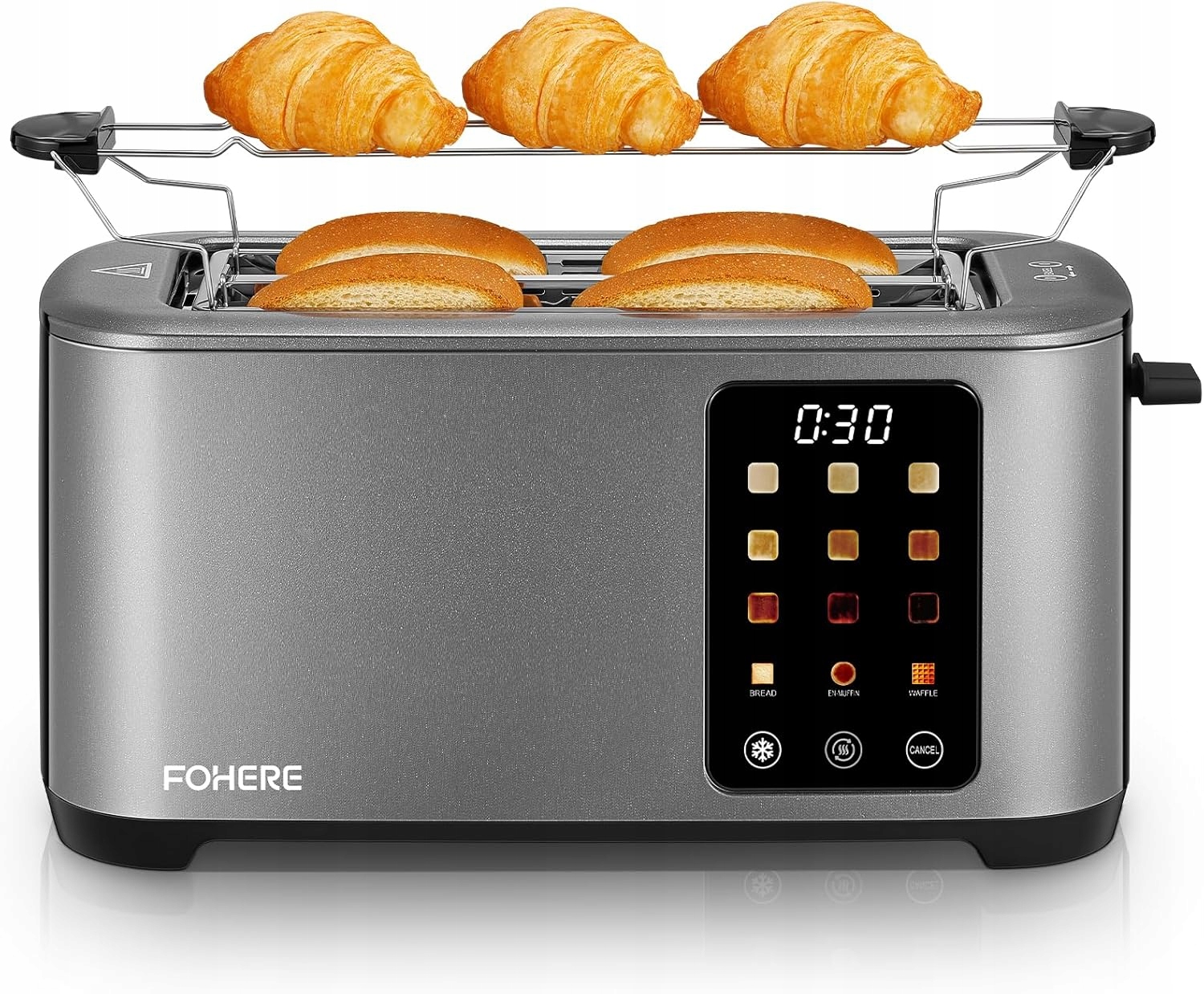 Toster Fohere TA7009C-GS 4 kromki Dotykowy 1400W Premium Tacka Ruszt Duży!