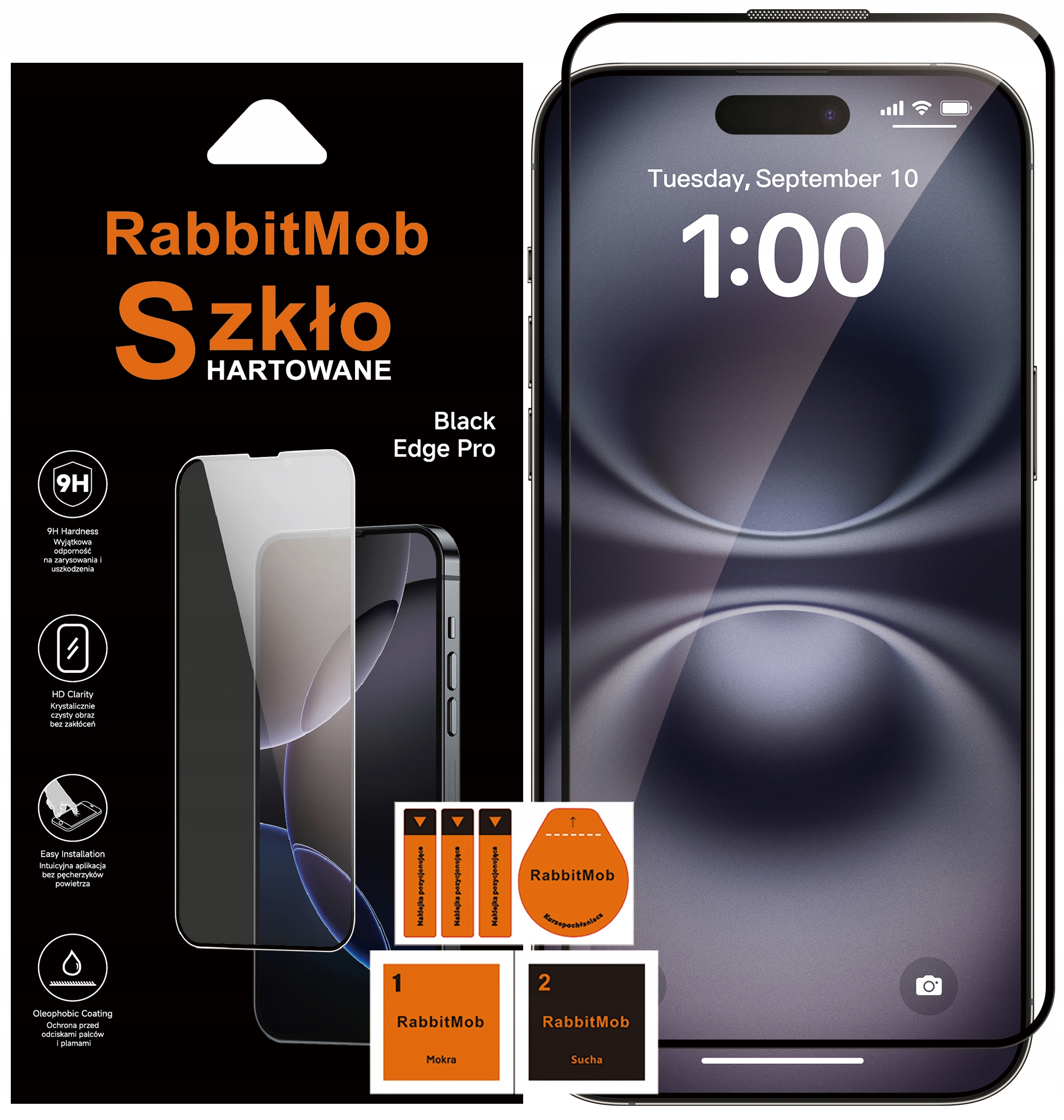 Szkło Hartowane 5D RabbitMob do iPhone 15 iPhone 16 Pełne na Cały Ekran