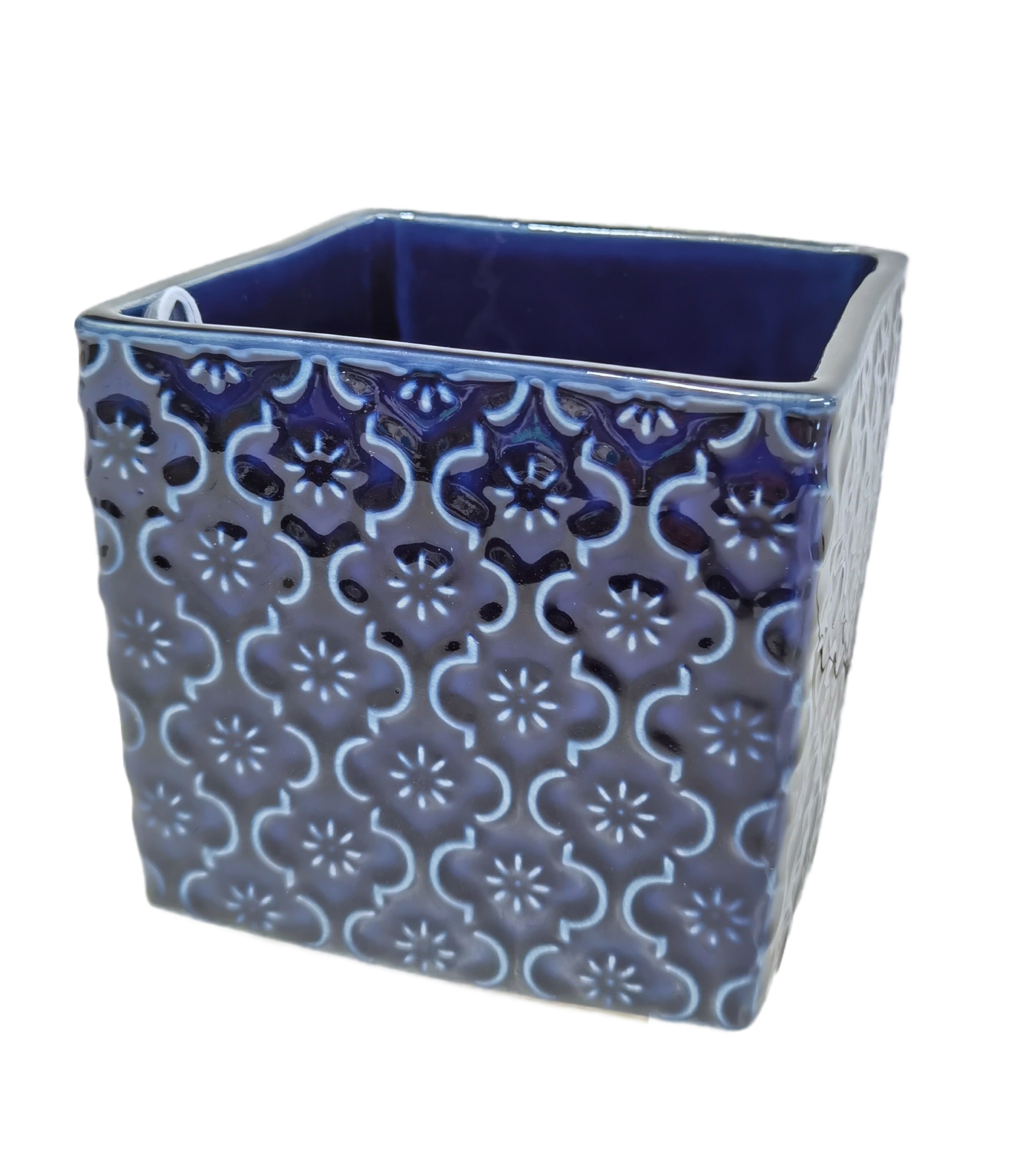 OSŁONKA DONICZKA CERAMICZNA KWADRAT GRANATOWY OZDOBA DO KWIATÓW PREZENT