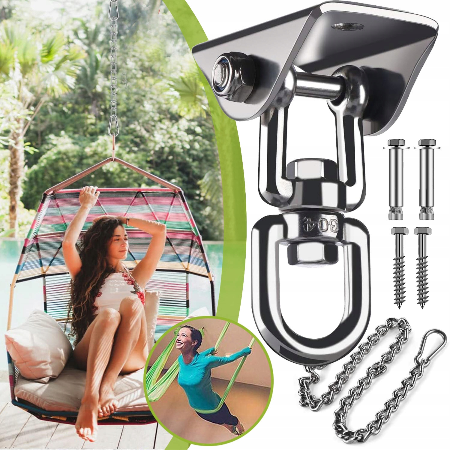 HAK SUFITOWY OBCIĄŻENIE 450 KG, HAK OBROTOWY 360°, DO HUŚTAWKI, HAMAK