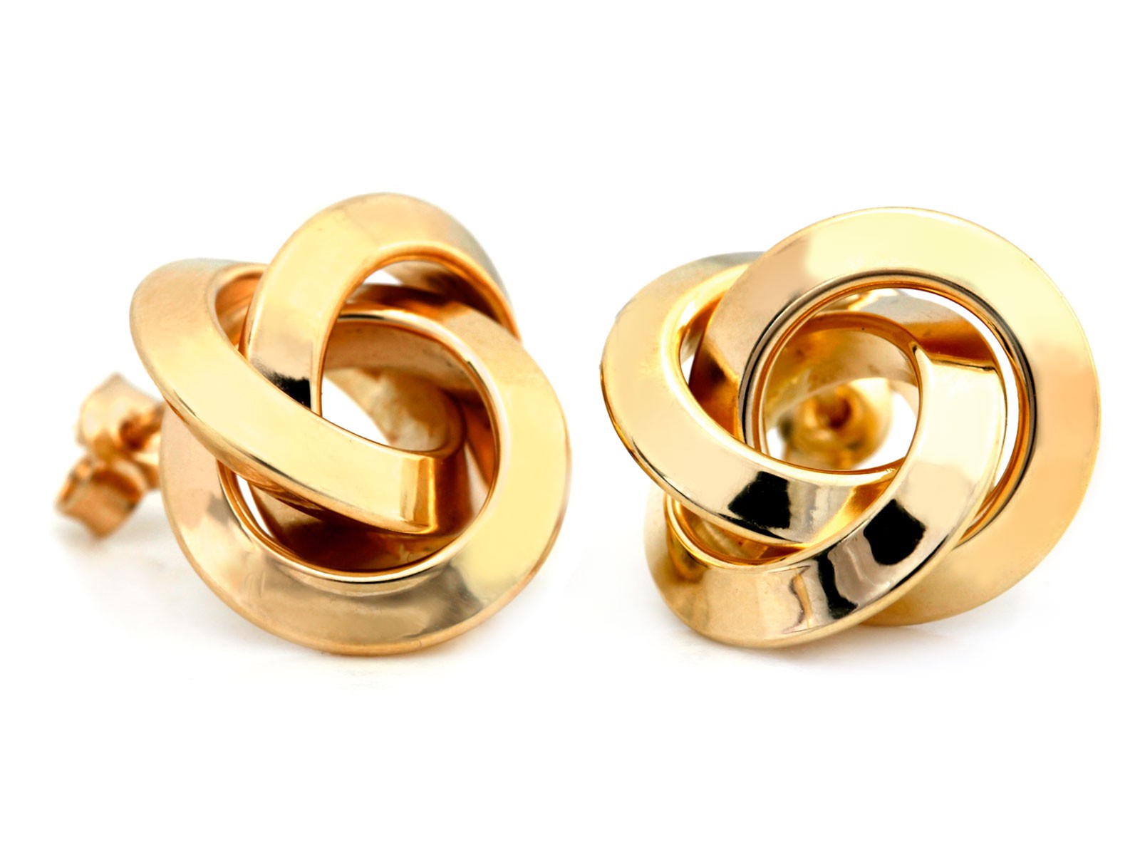 Ženské Zlaté Náušnice 585 na tyčinku, kulaté, proplétané, moderní