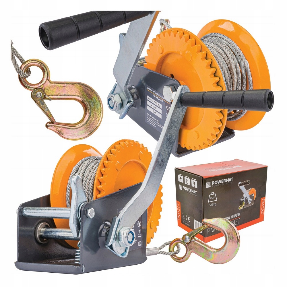 WYCIĄGARKA linowa wciągarka ręczna na korbę 545 kg 1200 lb lina 10m