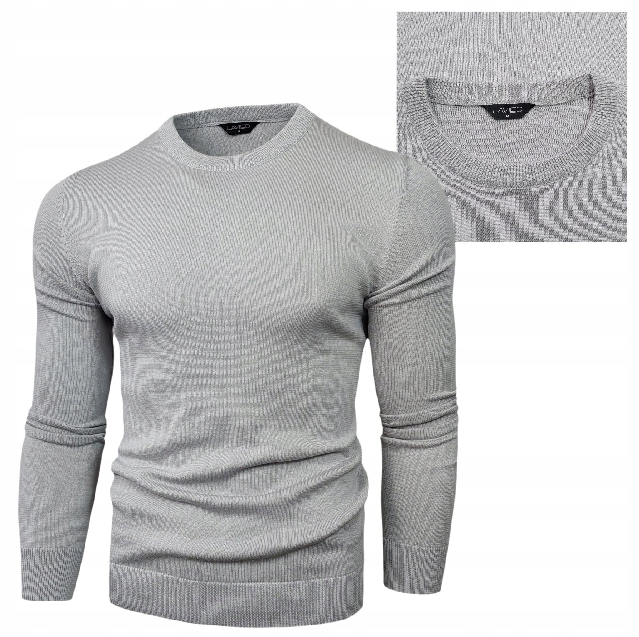 Pánský svetr Lavier 100% Bavlna elegantní, klasický, pohodlný, šedý, vel. XL