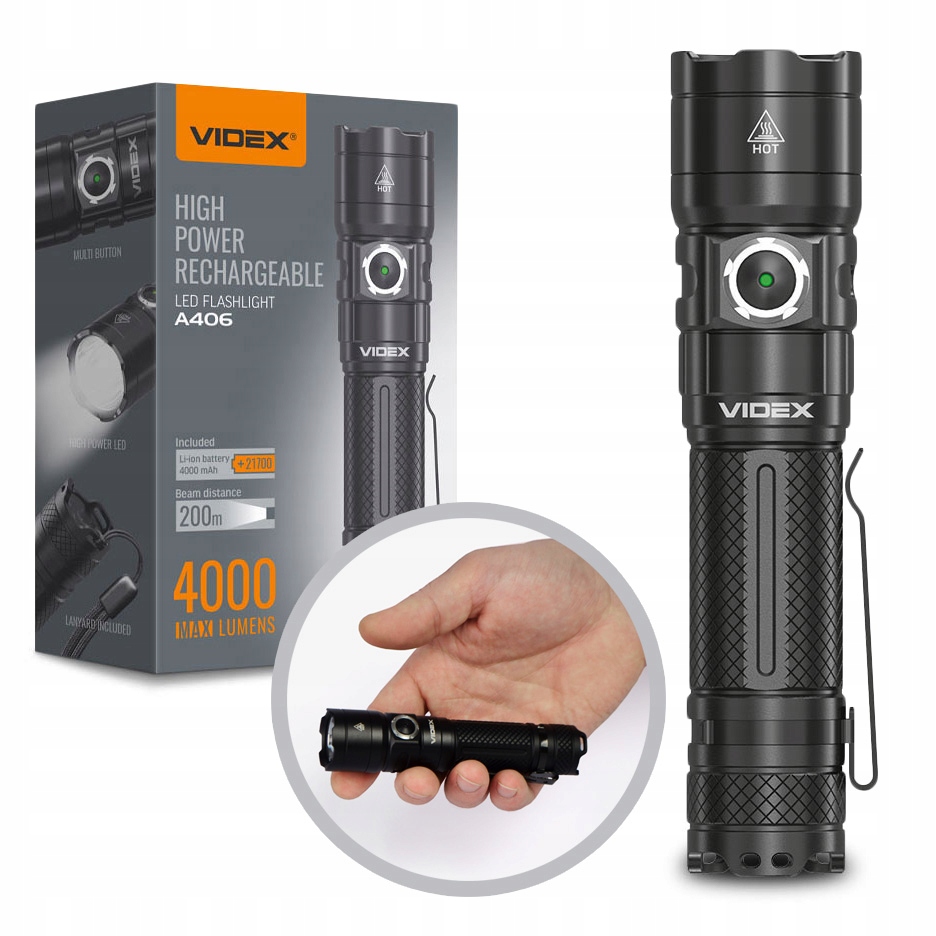 Latarka Led A406 Videx wodoodporna akumulatorowa Usb-c 20W 4000lm IP68