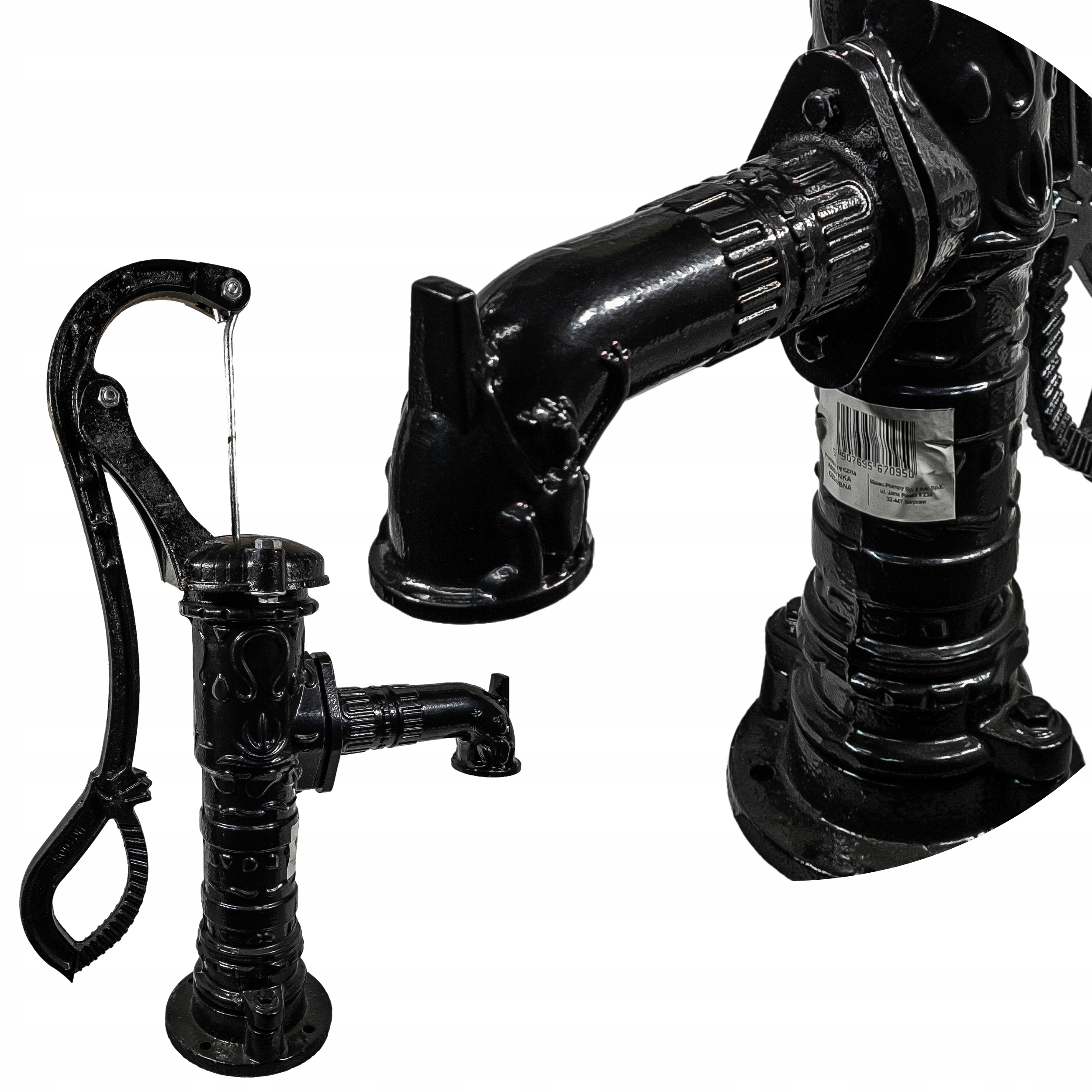 Pompa Abisynka Ręczna Ogrodowa Ozdobna Czarna Żeliwna Do Wody Mocna Wydajna