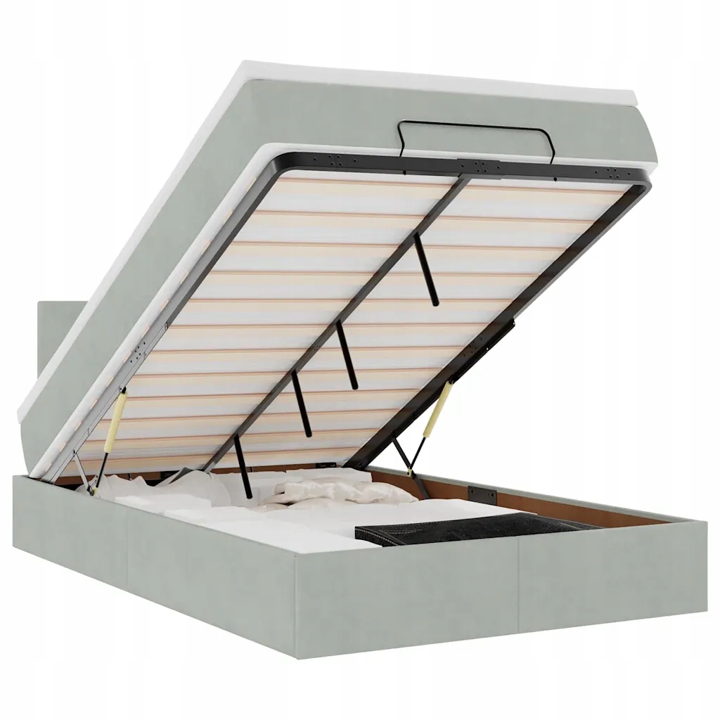 Světle šedá postel s matrací a Led osvětlením 203 x 120 x 78/88 cm