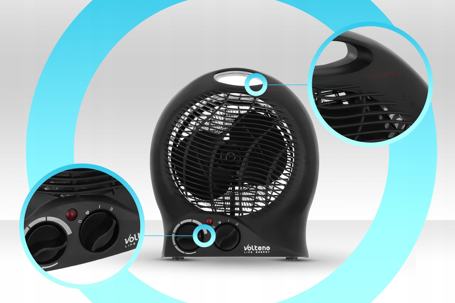 TERMOWENTYLATOR FARELKA GRZEJNIK ELEKTRYCZNY 2000W Bezpieczeństwo zabezpieczenie przed przegrzaniem