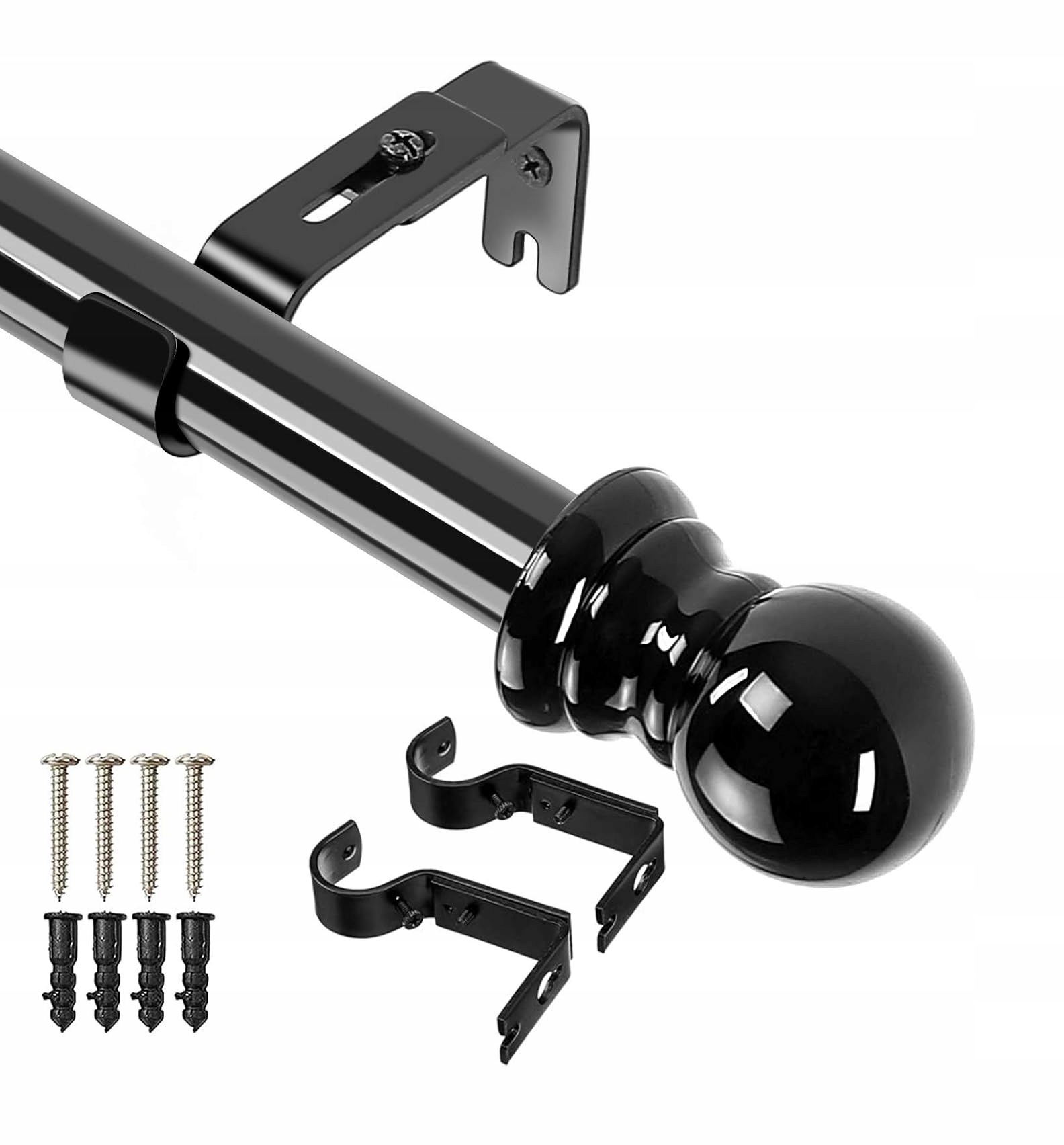 Garnýž 76 – 147 cm černý, skládací, pro záclony, spojovací materiál