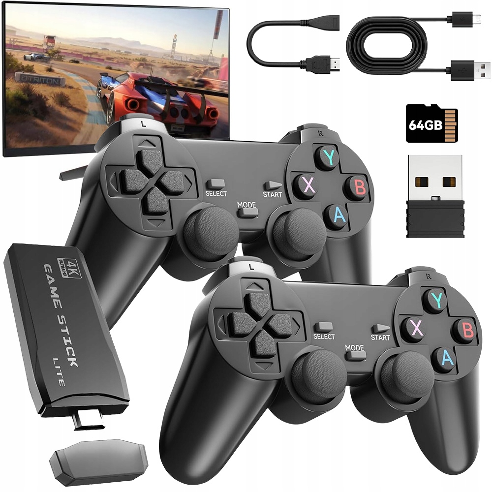 Konsola Do Gier Retro 2 Pady Game Stick 20000GIER Karta Pamięci 4K Hdmi 64G