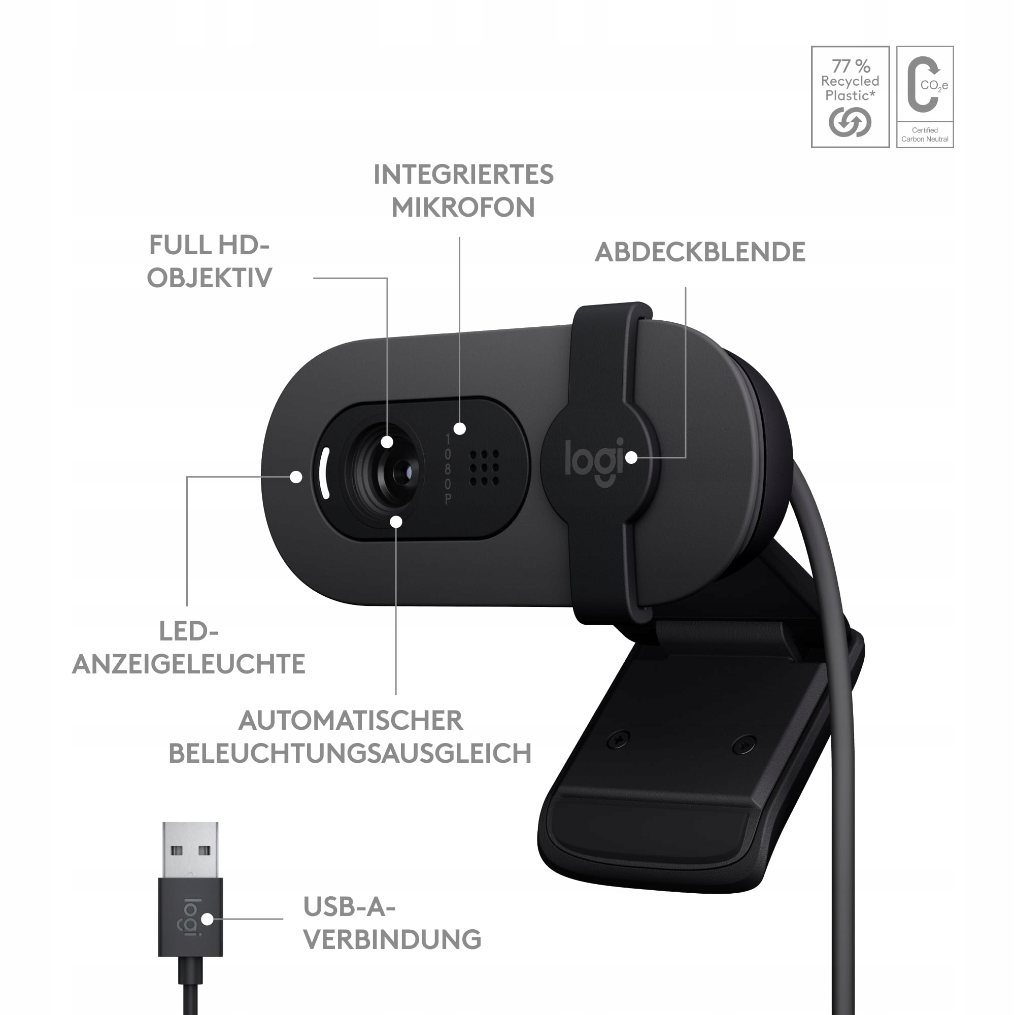 LOGITECH Brio 100 Kamera Full HD Do Spotkań i Streamingu USB-A — miniatura 7