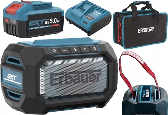 Erbauer G2, Głośnik Bluetooth Usb, ERI1109RDI, 5Ah, 5.0Ah, Ładowarka, Torba