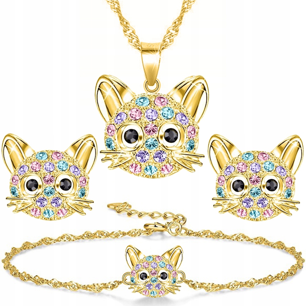 Sada pozlacených šperků pro kočky, kočky 925, sada šperků stříbro 925